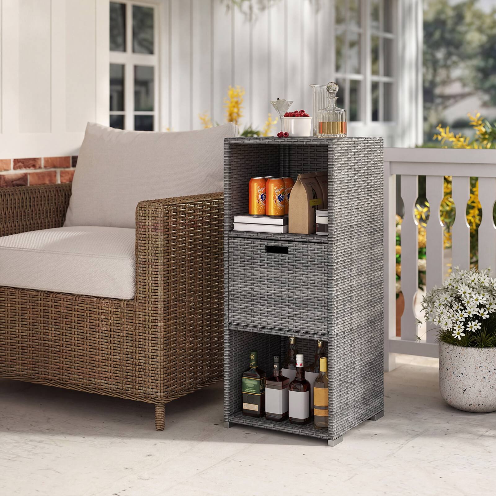 Alt View 1. Costway - Costway Outdoor Storage Cabinet with Storage Shelves Drawer and Rolling Wheels for Porch - Gray.