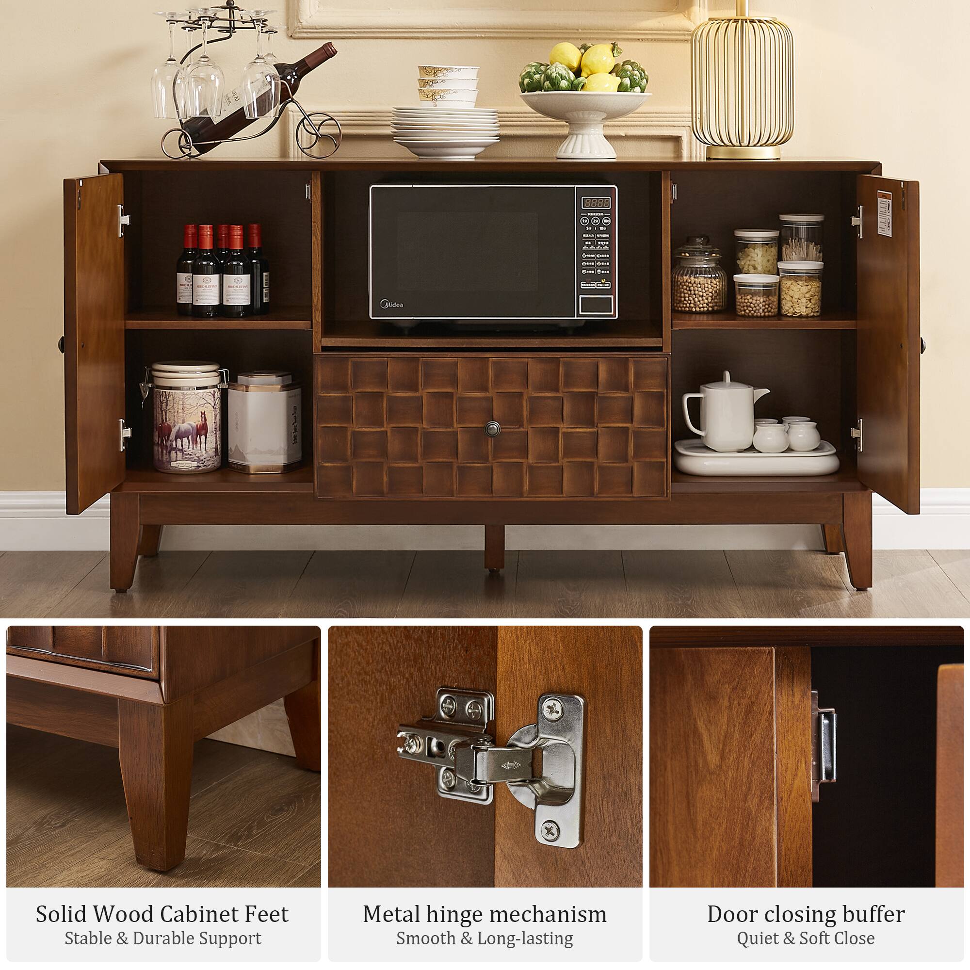 8 888 - Ctiien Solid Wood Cabinet Feet Stable & Durable Support Metal hinge mechanism Smooth & Long-lasting Door closing buffer Quiet & Soft Close