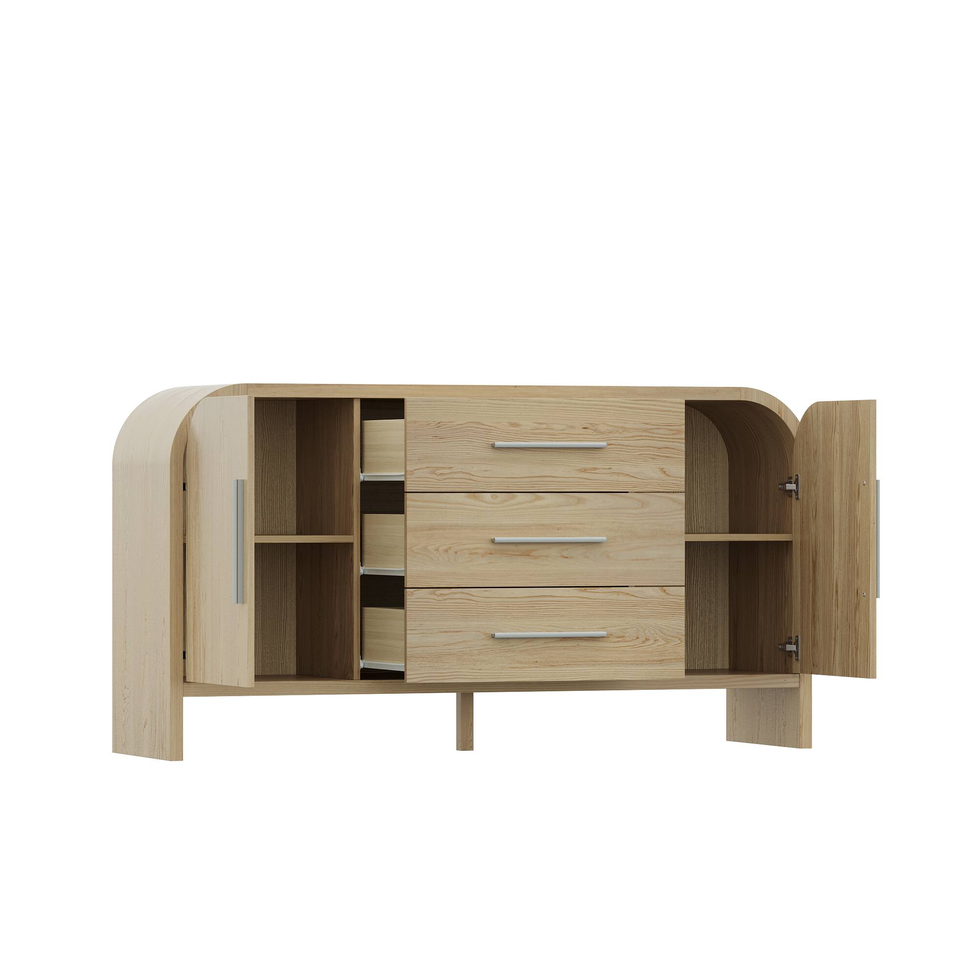 Left. FUFU & GAGA - FUFU&GAGA Light Wood Sideboard: Mid - Century, Multi - Drawer, Open - Shelf Storage - Brown.