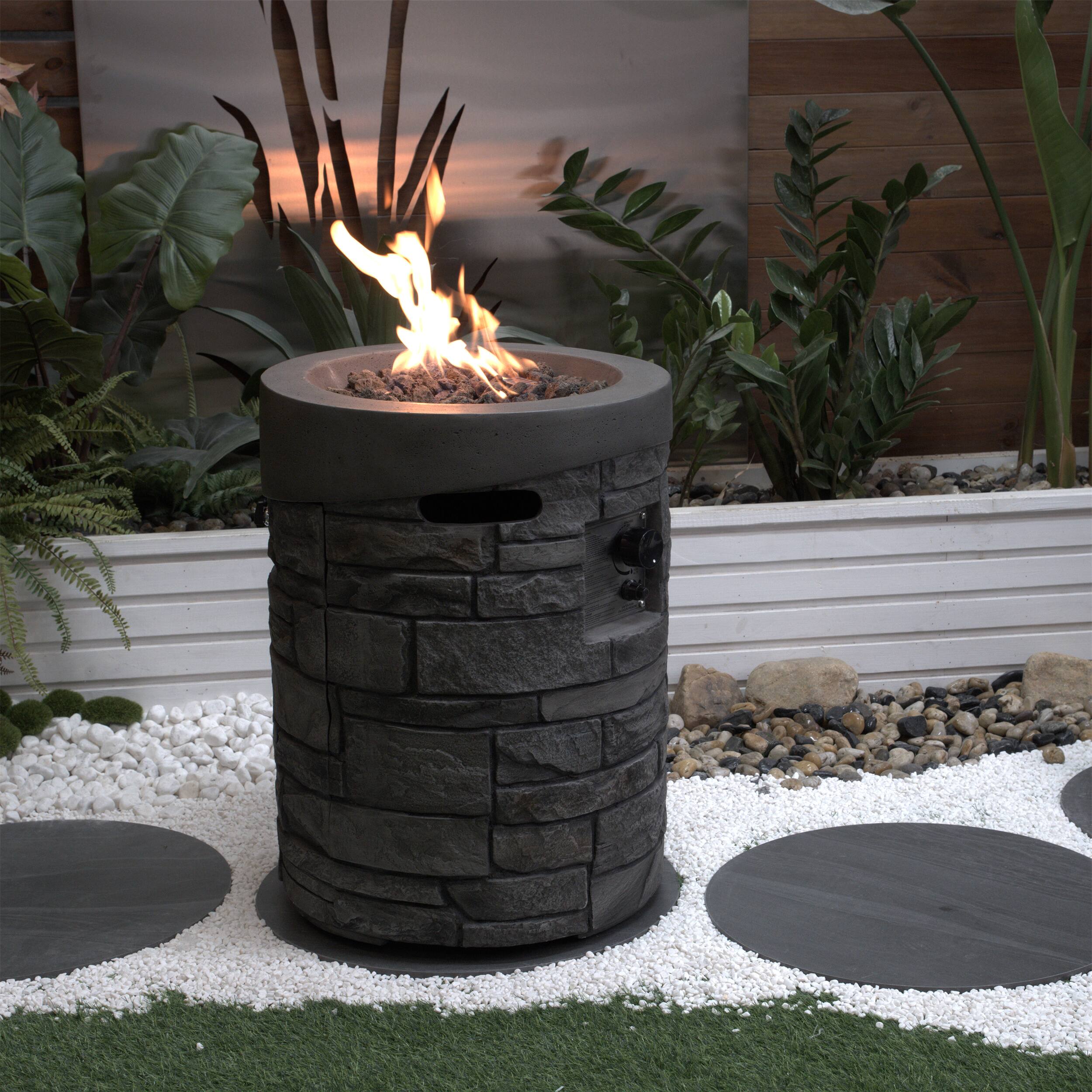 Front. APRILSOUL - 32000 BTU CSA Certification Diameter 20 Inch Round Outdoor Gas Fire Pit Cover Magnesium Oxide Cultured - Stone Gray.