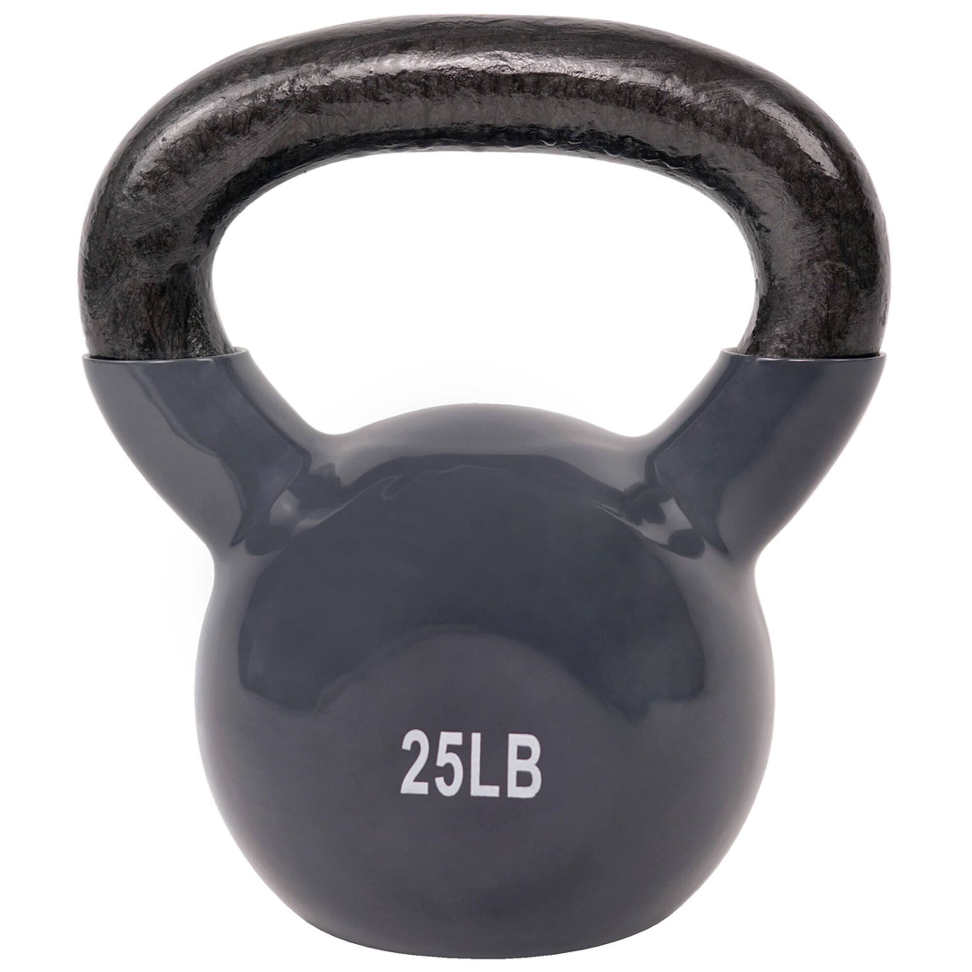 Front. Sunny Health & Fitness - Vinyl Coated Kettlebell 25lbs - Black.