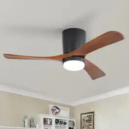 Sofucor - 42in Modern Quiet Ceiling Fans with Lights and Remote 6 Gear Wind Speed Solid Wood Blades for Indoor Bedroom Dining Room - Black Walnut Wood