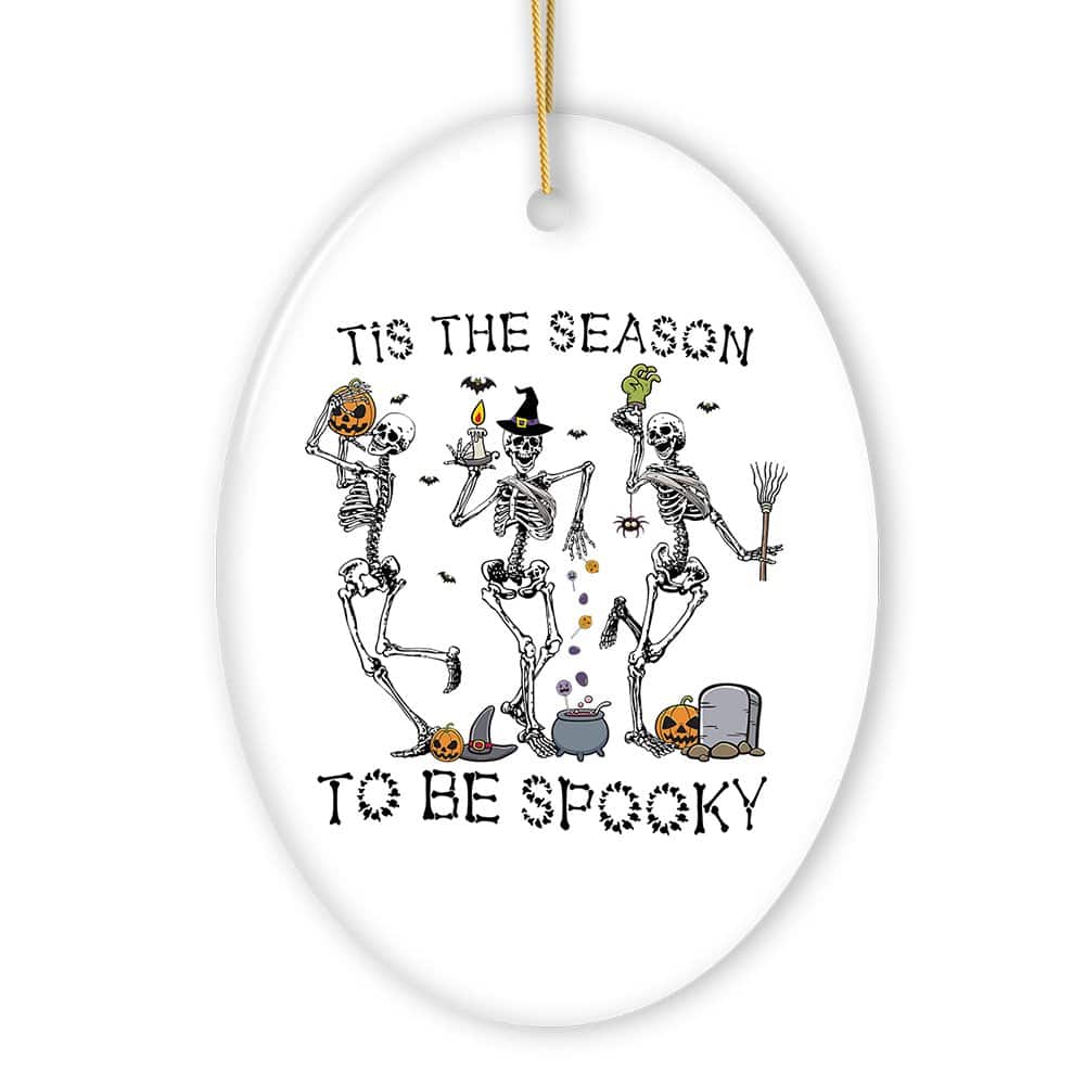 OrnamentallyYou - Dancing Playful Skeletons Tis the Season to be Spooky Ornament Halloween Horror Tree Decoration - Multi-colored
