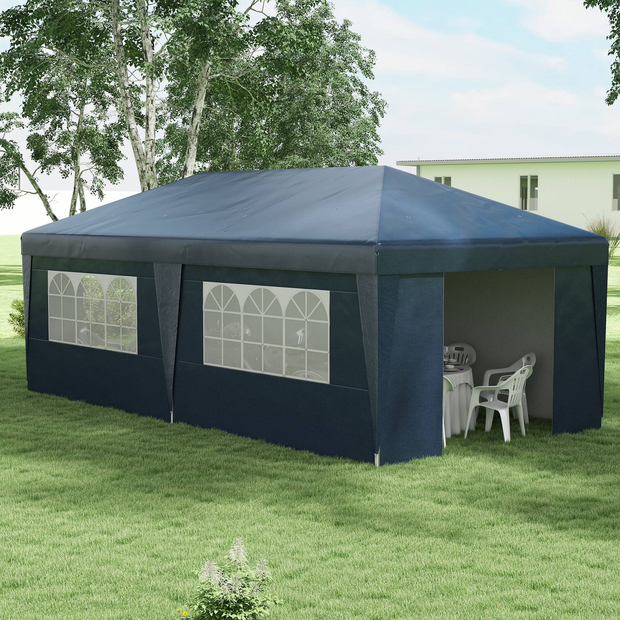 Alt View 1. Outsunny - x 19.5' Pop Up Canopy Tent Height Adjustable Event Shelter w/ Sidewalls, Leg Weight Bags - Dark Blue.