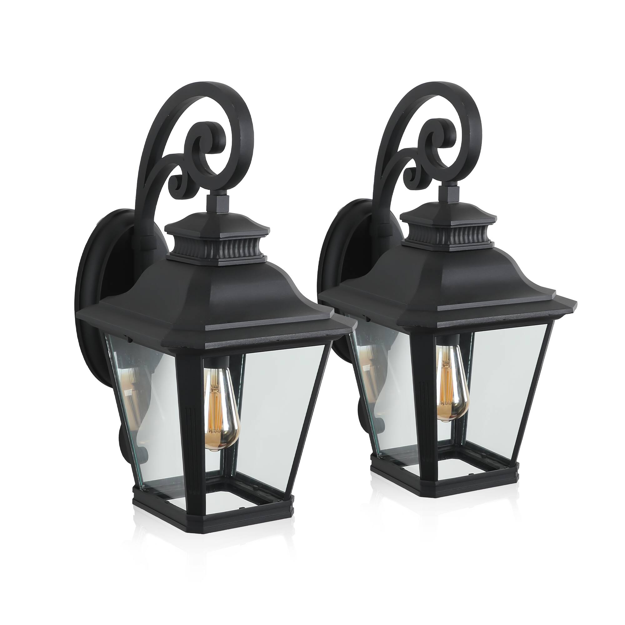 Alt View 5. Akoasm - 2-Pack Black Waterproof Outdoor Wall Lanterns with Clear Glass Panels for Porch, Patio, Garden (Bulb Not Included).