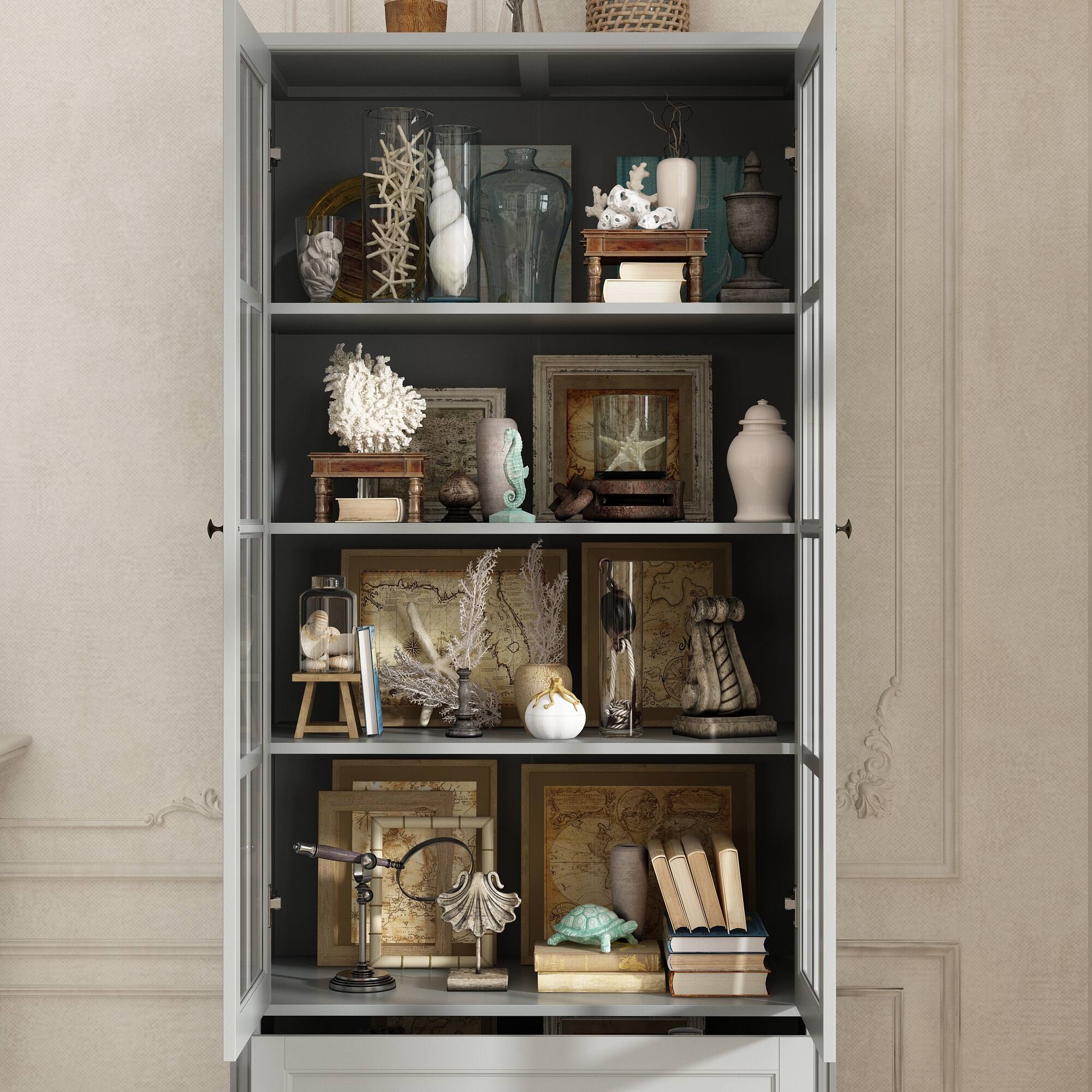 Alt View 6. Famapy - Famapy Minimalist Home Storage Cabinet - Double Glass Doors with Drawers, A Must - Have for Clutter Organization - Gray.