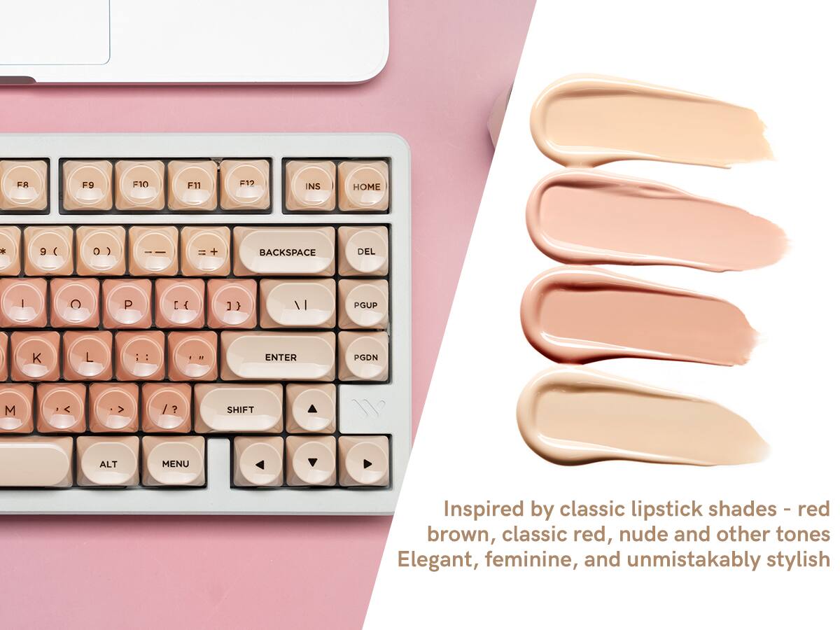 FR F9 F10 F11 F12 INS HOME * 9( 9 ( ) O ) I I1 + BACKSPACE DEL I C P  C ) / | PGUP K L : : " ENTER PGDN M  < > / ? SHIFT ALT MENU

Inspired by classic lipstick shades - red brown, classic red, nude and other tones Elegant, feminine, and unmistakably stylish