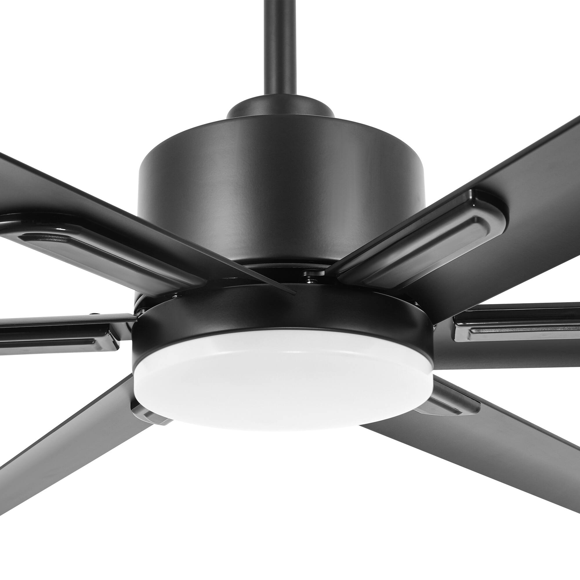 Alt View 8. Breezary - 72-Inch Ceiling Fan with LED Light, DC Motor, 6 Aluminum Blades, Remote Control, 6 Speeds, Downrod Mount - Matte Black.