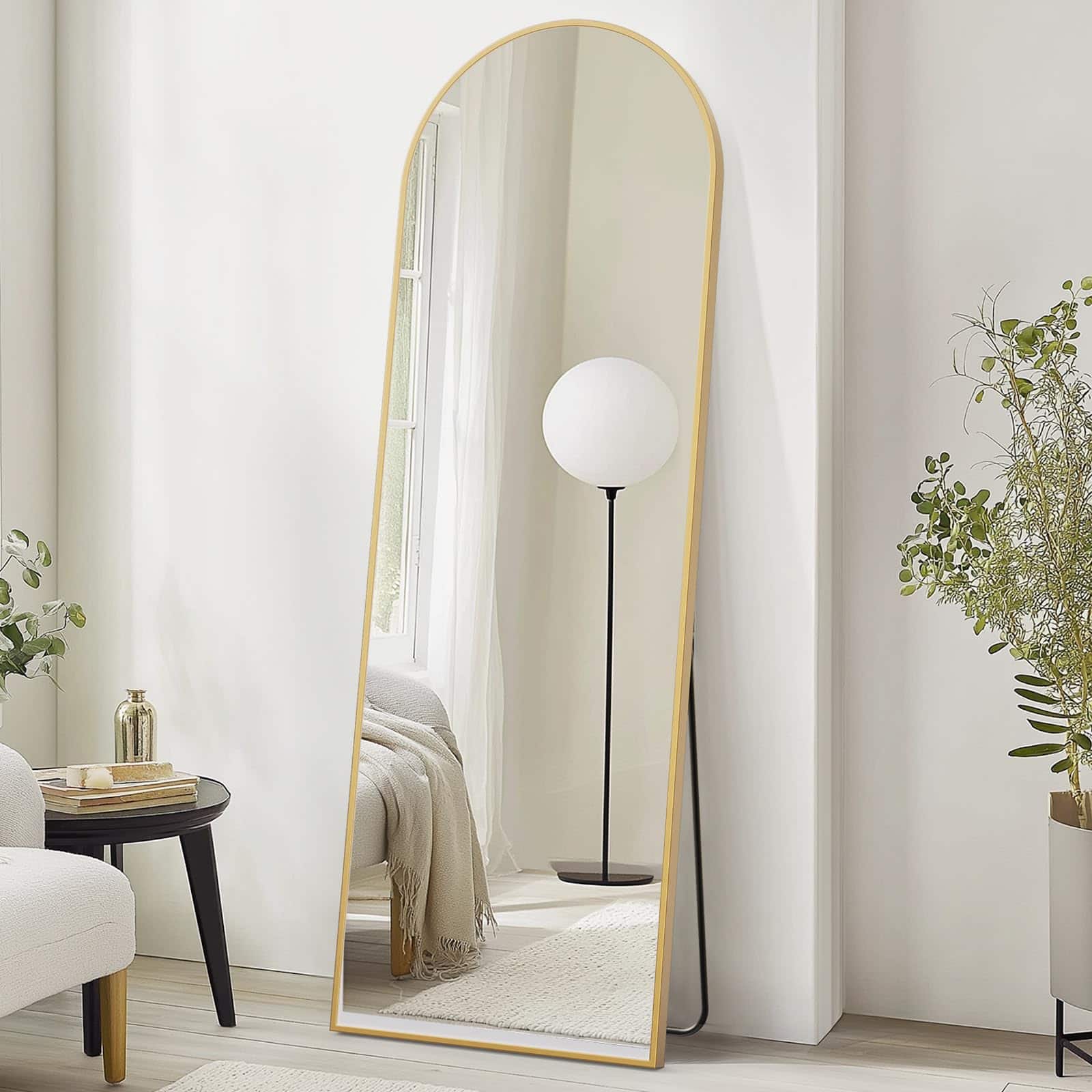 Stylel Star - Arched Full Length Mirror With Stand 64"x21" Floor Standing Aluminum Frame For Bedroom Body Hanging Leaning Modern Simpl
