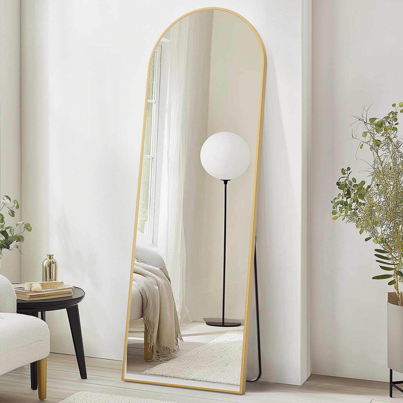 Front. Stylel Star - Full-length Mirror 71"x26" Full-body Floor With Stand Hanging Wall-mounted Or Freestanding Thin Aluminum Frame Large Arc.
