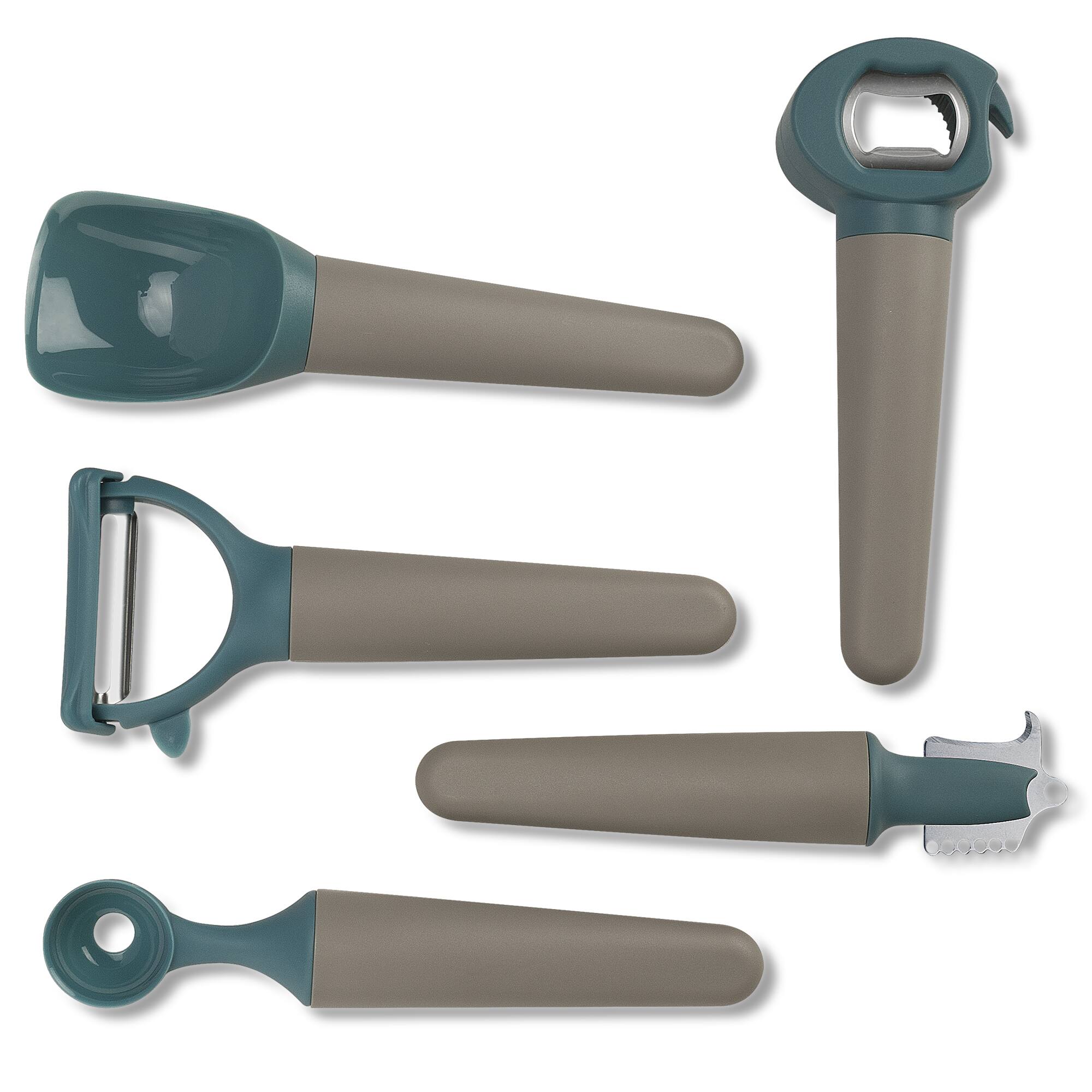 Left. Empava - Crock Sets With 5 Pcs Kitchen Utensil - Herb Cutter,Melon Baller, Ice Cream Scoop, Y-Peeler, Lemon Zester, Bottle Opener - Colour.