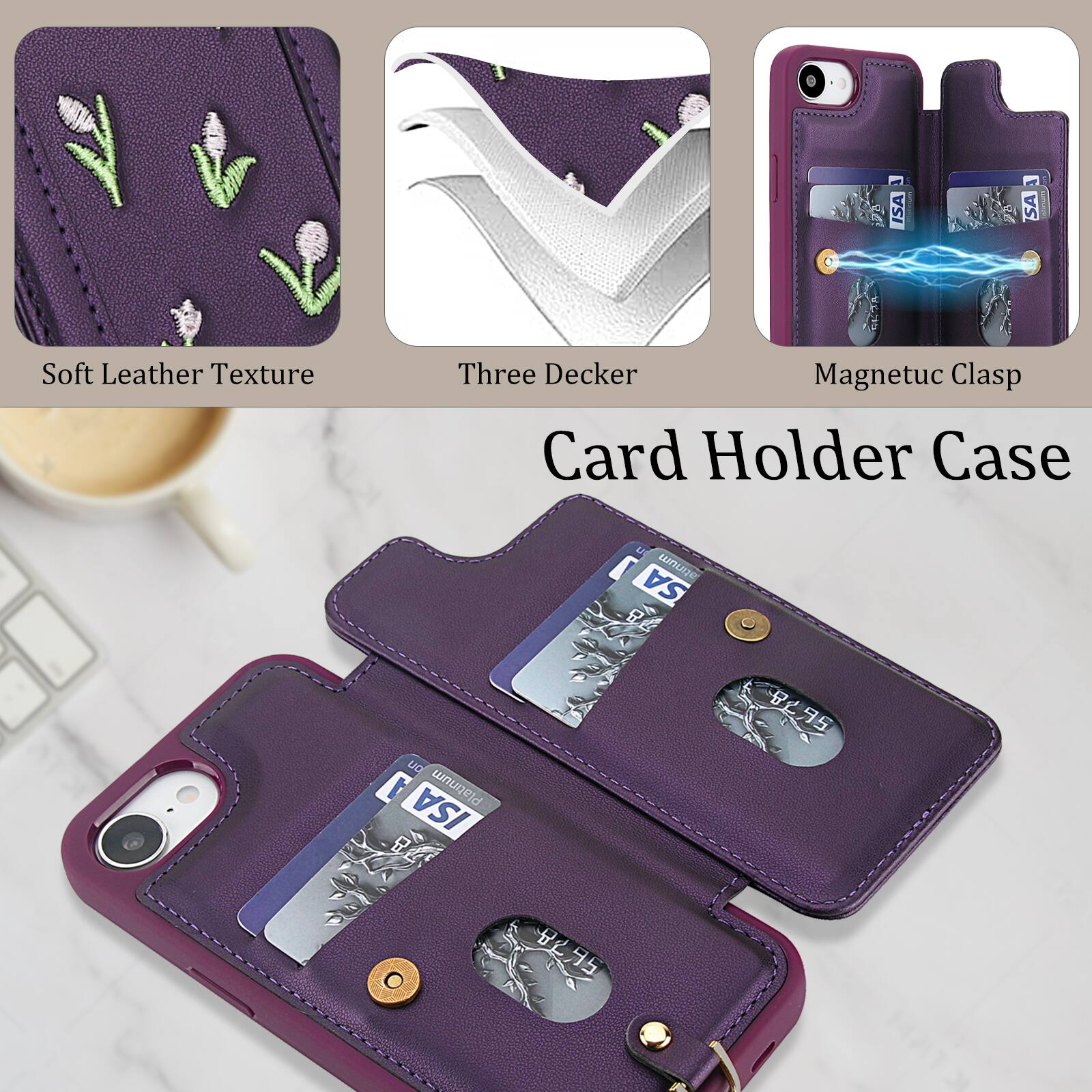ISA - SA Soft Leather Texture Three Decker Magnetic Clasp Card Holder Case 2 menu SA LD Platinum ISA B 85 95 8295