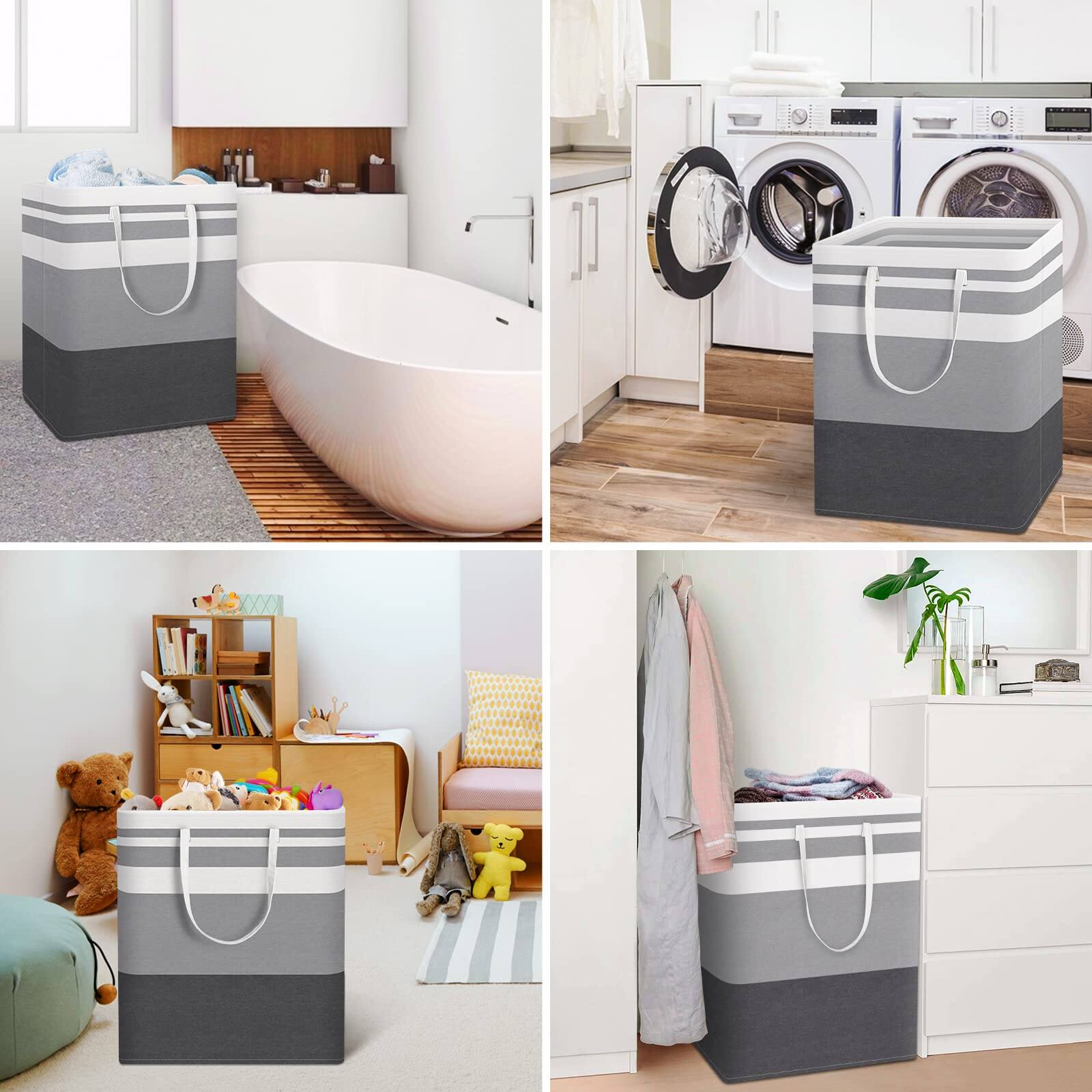 Alt View 3. JETRANSPORT - 4-pack Large Laundry Basket Waterproof Freestanding Hamper Collapsible Tall Clothes With Extended Handles For - 100L 1.