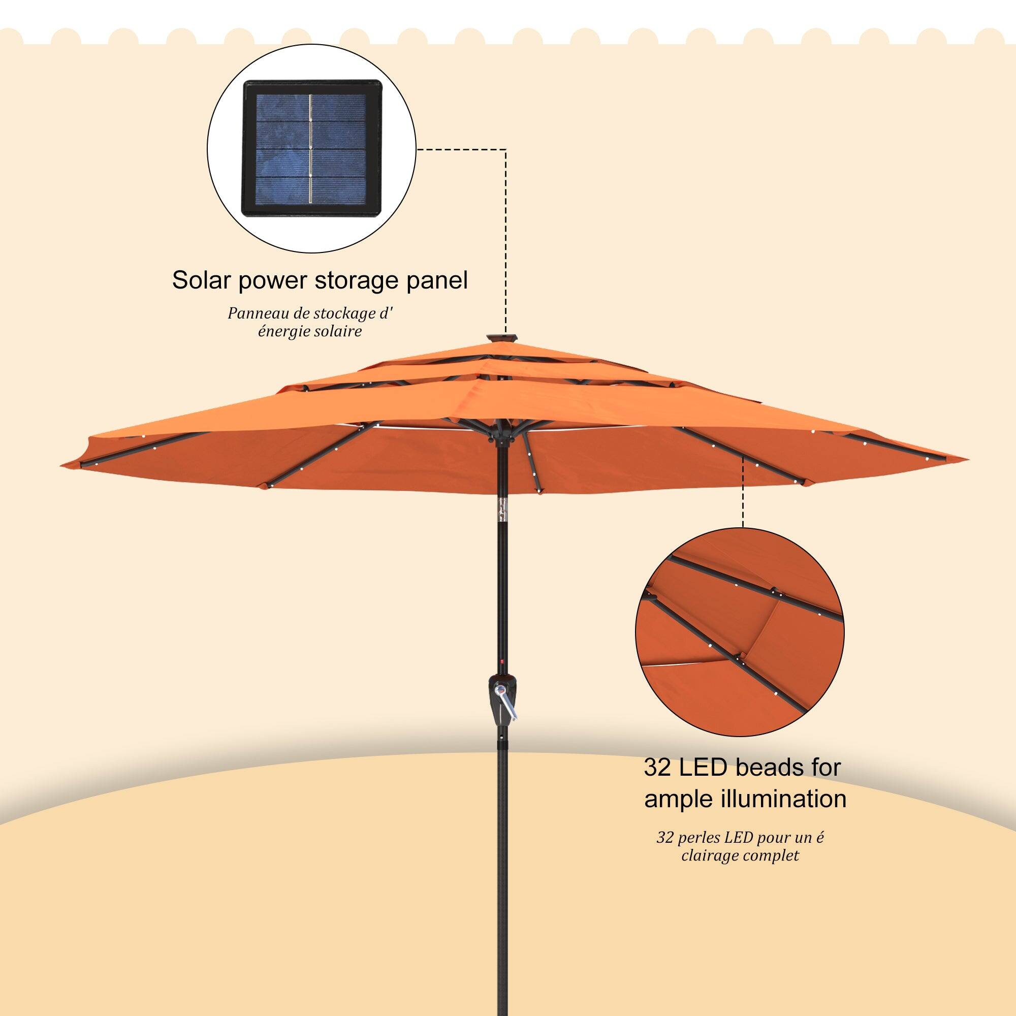 Solar power storage panel  
Panneau de stockage d'énergie solaire  

32 LED beads for ample illumination  
32 perles LED pour un éclairage complet