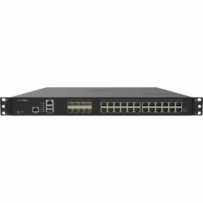 Front. SonicWall - SonicWall NSa 4800 Network Security/Firewall Appliance - Centralized Management - 24 Port - Gigabit Ethernet, 10 Gigabit.