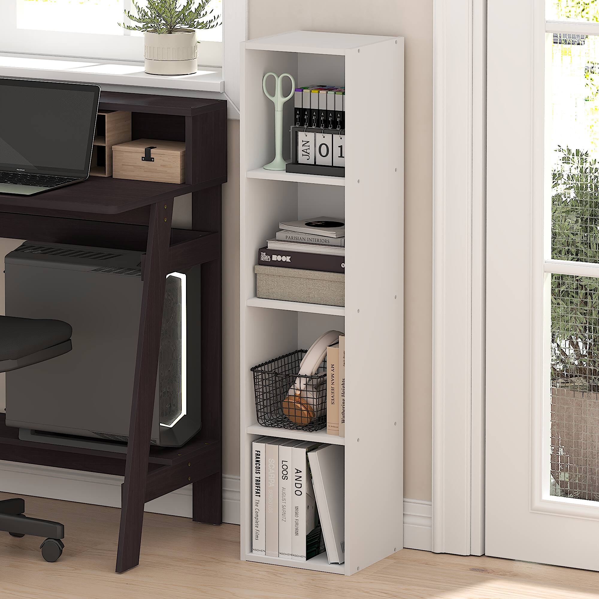 Furinno FULDA Book Shelf, 4 Tier Narrow Bookshelf, Standing