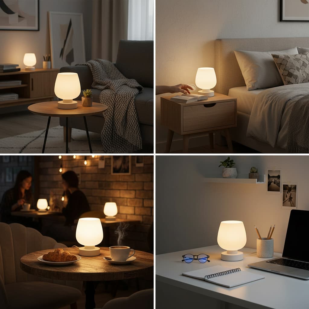 Alt View 2. FINEAK - Set of 2 Touch Bedside Table Lamps - 3-Way Dimmable Desk Lamps with White Glass Shade & LED Bulbs - White.