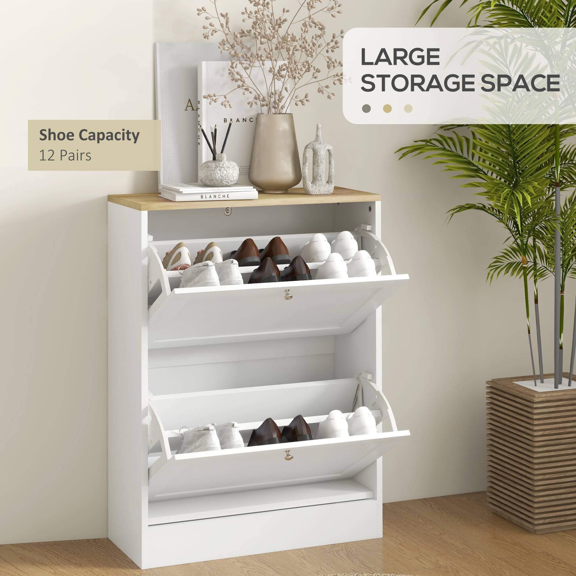 Shoe Capacity 12 Pairs, Large Storage Space, Blanche | M