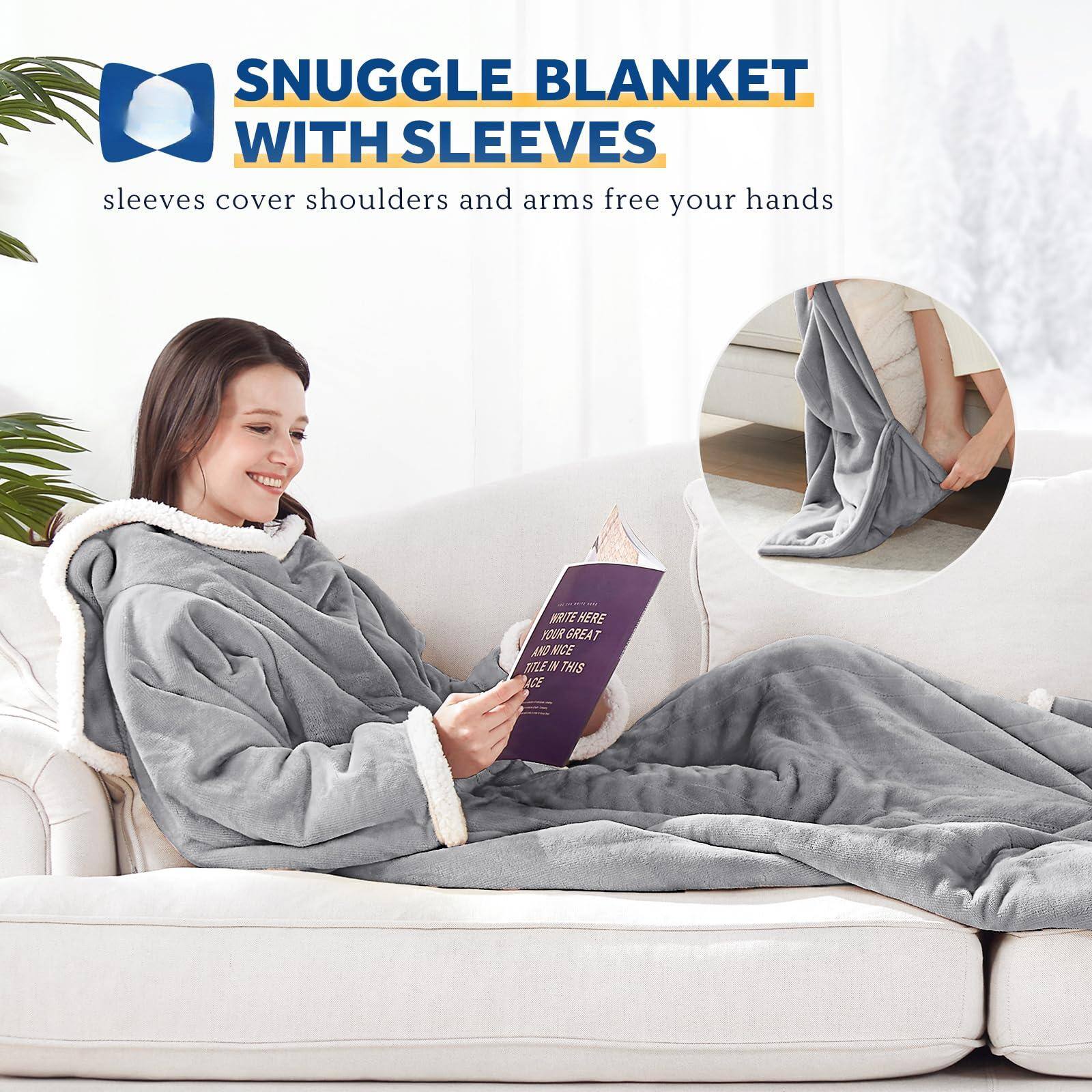 SNUGGLE BLANKET WITH SLEEVES  
sleeves cover shoulders and arms free your hands  

WRITE HERE YOUR GREAT AND NICE THINGS