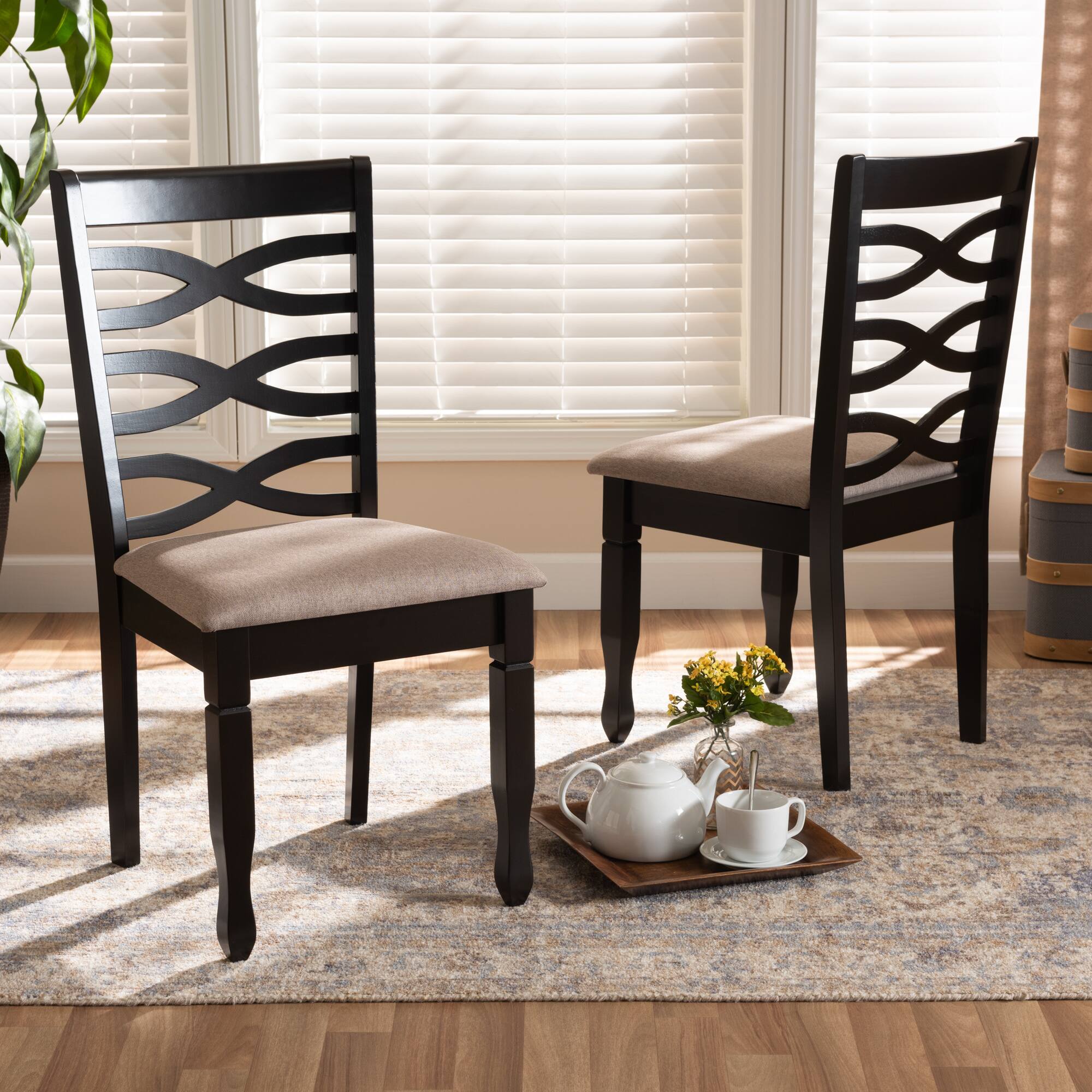 Alt View 2. Baxton Studio - Lanier Modern and Contemporary Fabric Upholstered Finished 2-Piece Wood Dining Chair Set - Sand/Dark Brown.