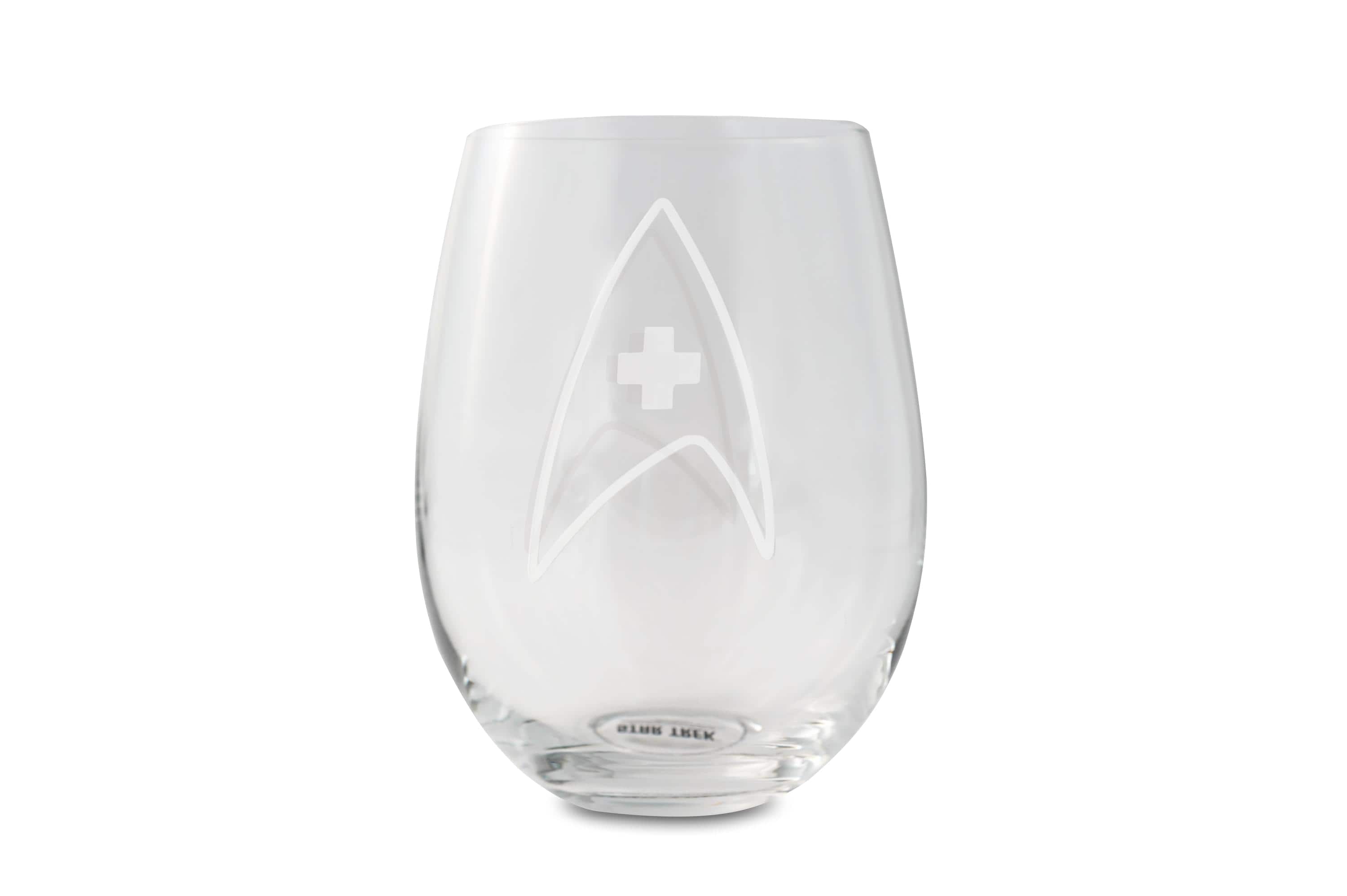 Surreal Entertainment - Star Trek Stemless Wine Glass Decorative Etched Medical Emblem | Holds 20 Ounces - Clear