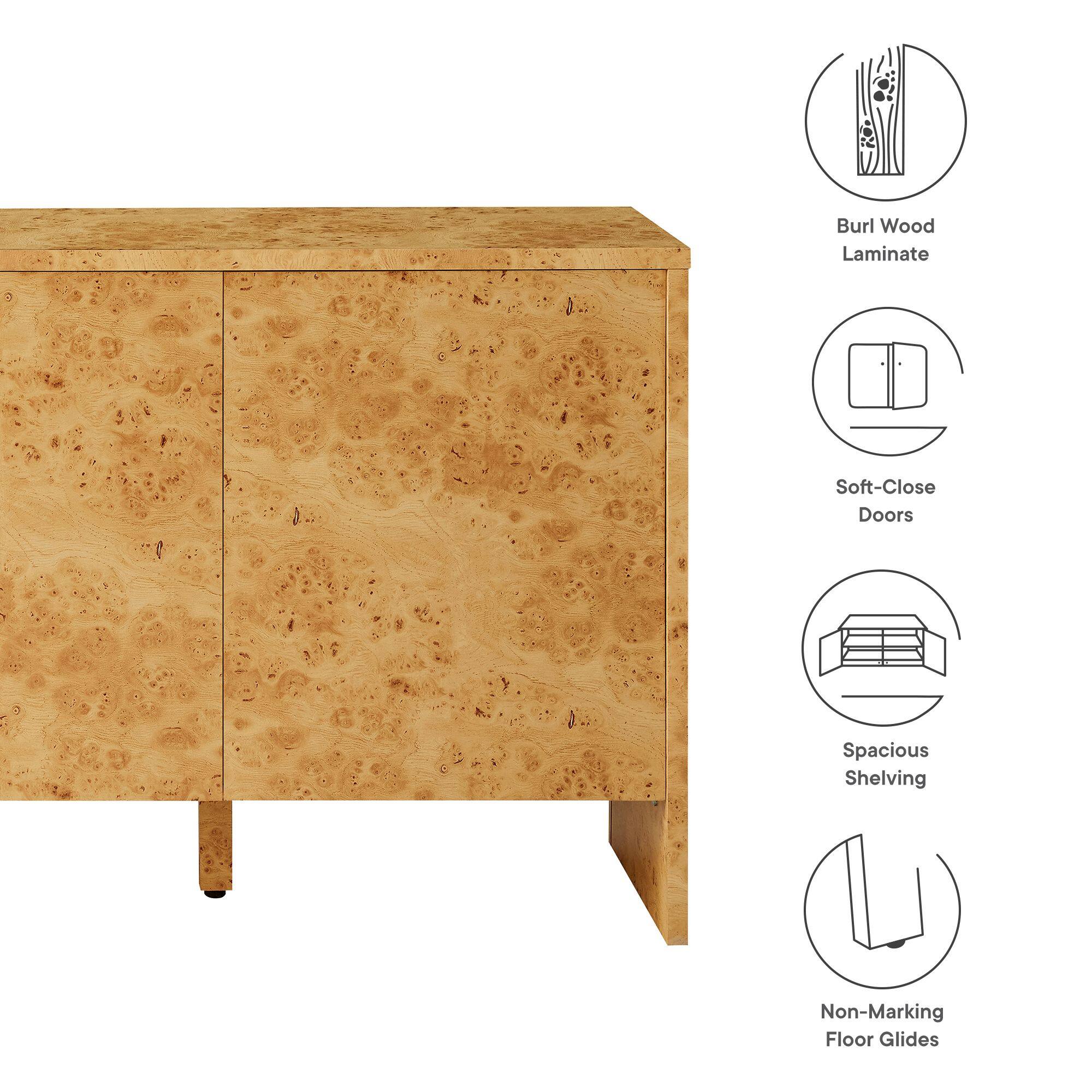 - Burl Wood Laminate
- Soft-Close Doors
- Spacious Shelving
- Non-Marking Floor Glides