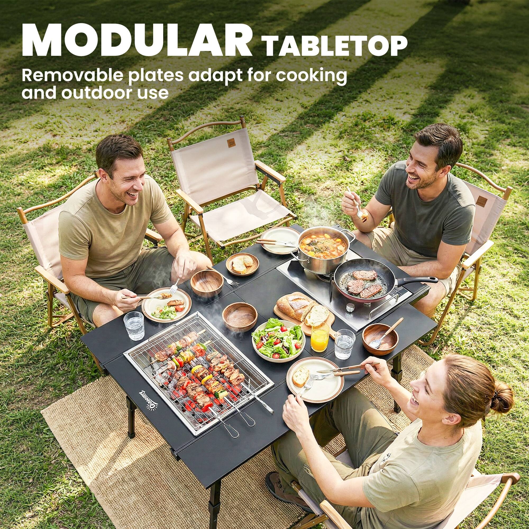 MODULAR TABLETOP  
Removable plates adapt for cooking and outdoor use