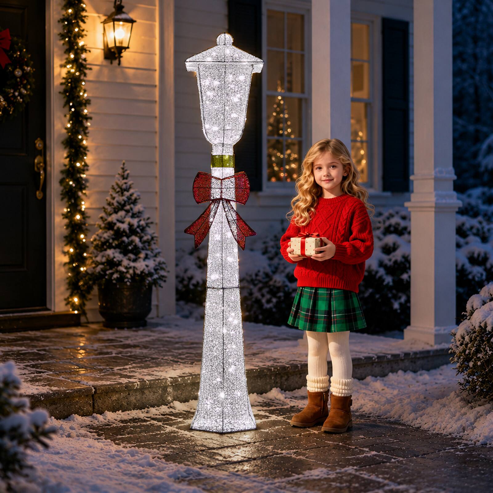 Alt View 9. Winado - 2PCS 5FT Christmas Lamp Post with Bowknot, Pre-lit Lights for Indoor Outdoor Porch Lawn Yard Holiday Displays Decoration - Silver.