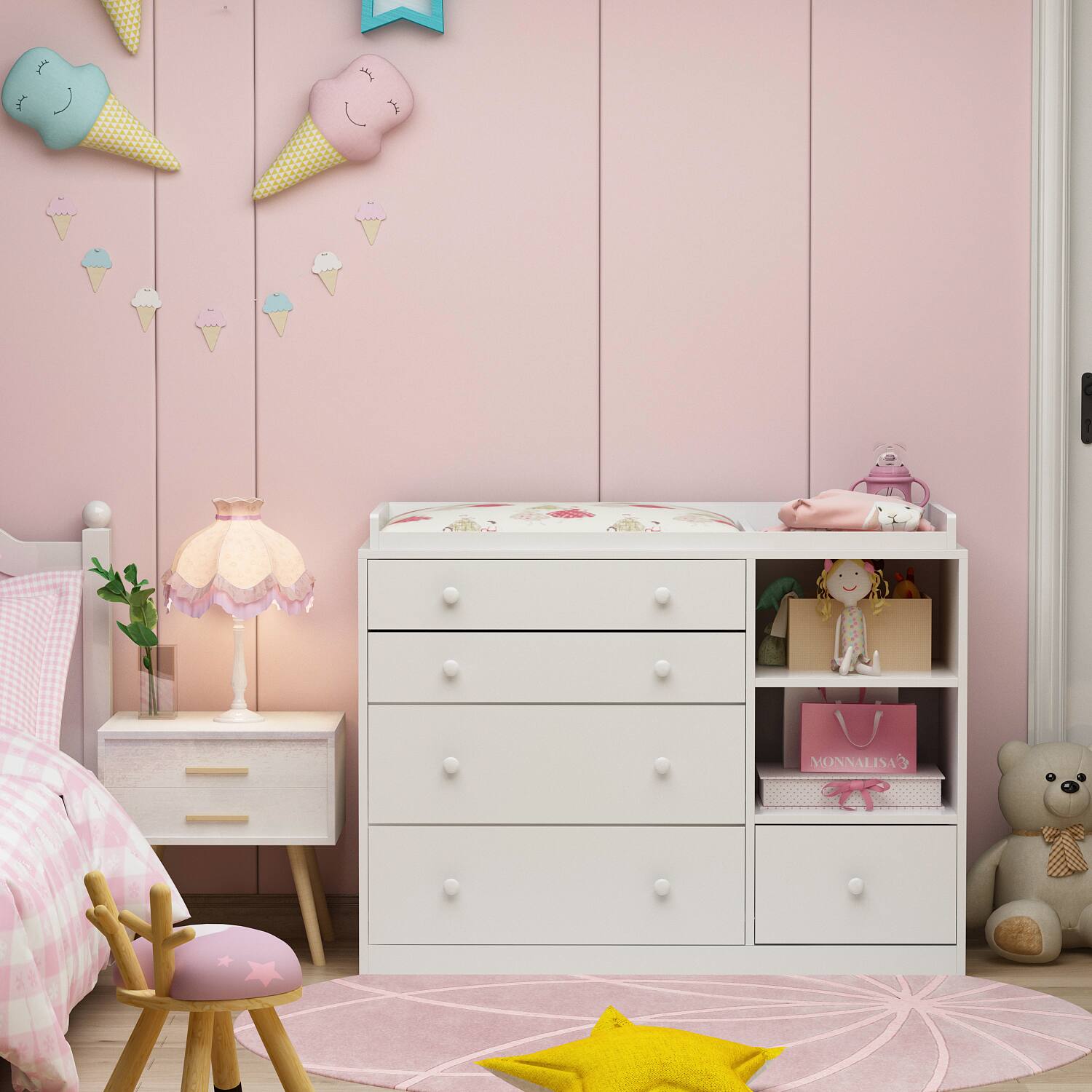 Left. FUFU&GAGA - FUFU&GAGA Baby Changing Table Dresser Spacious Storage Unit & Safe Care Nursery Station - White.