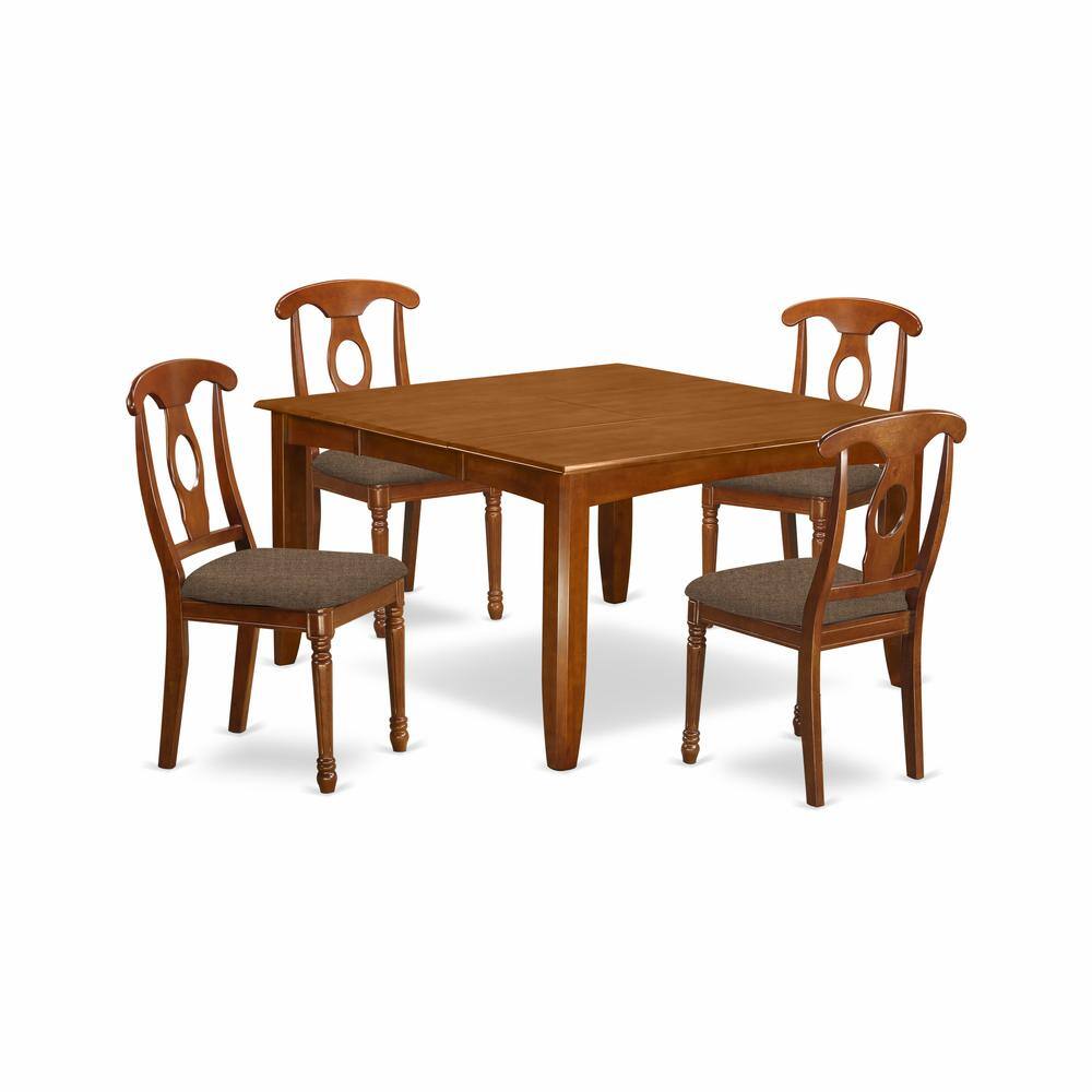 Back. East West Furniture - PFNA5-SBR-C 5 Pc Dining room set-Table with Leaf and 4 Dinette Chairs. - Saddle Brown.