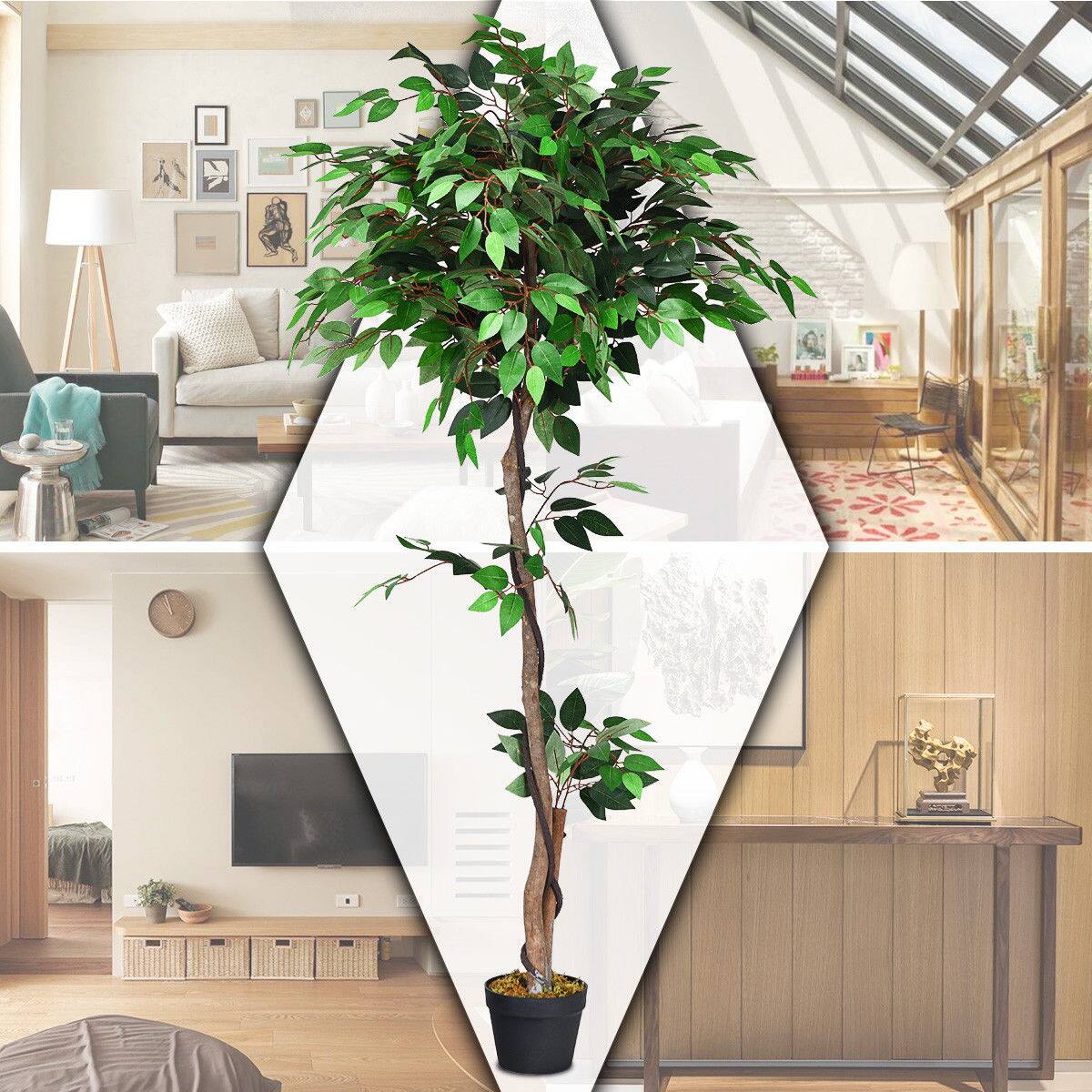 Alt View 3. Gymax - Gymax Artificial Ficus Silk Tree Wood Trunks Green 5.5 Feet Holiday Decor - Green.