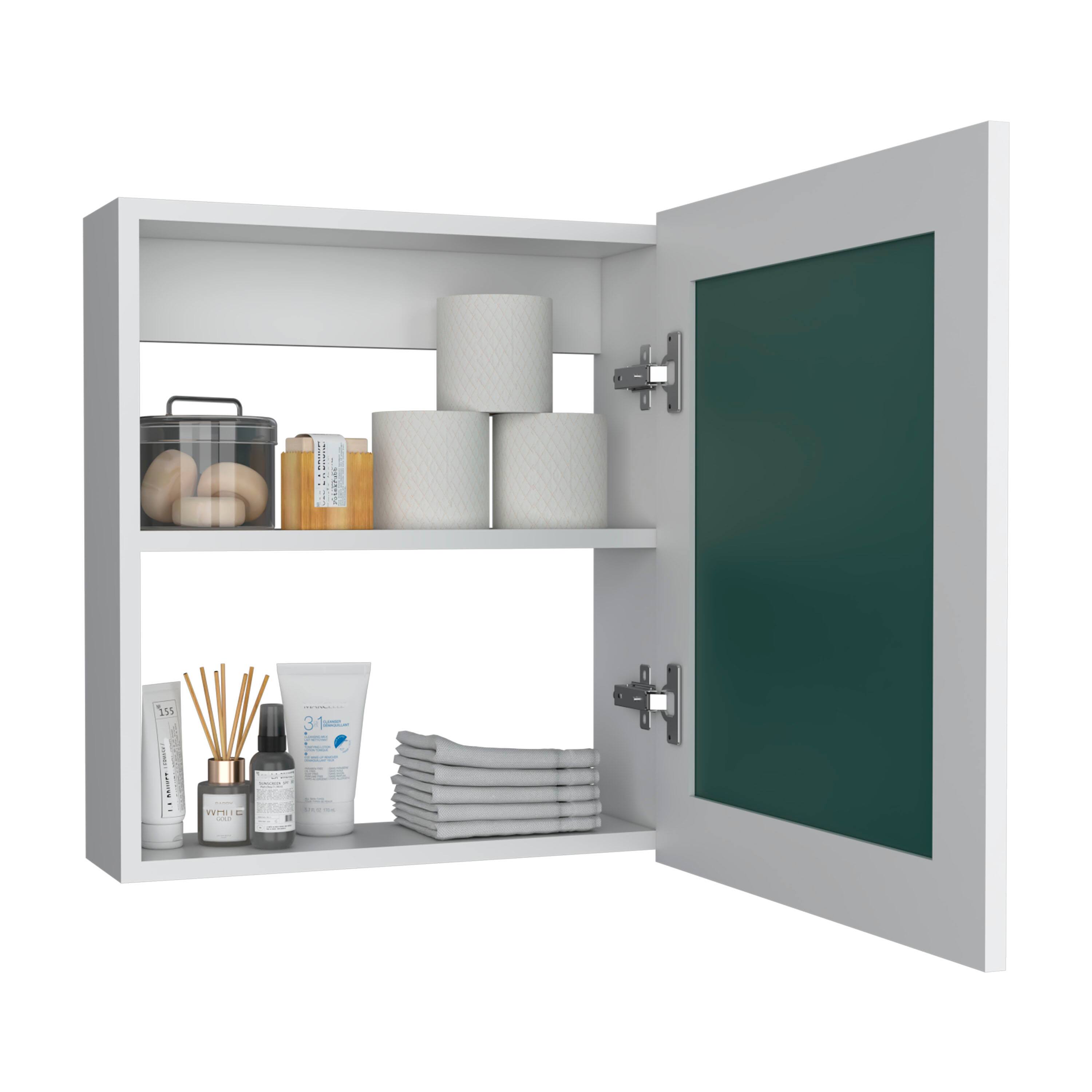 Alt View 2. TuHome - Single Mirror Medicine Cabinet with Two Interior Shelves For Bathroom Storage - White.