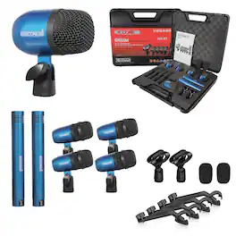 5 CORE - Drum Microphone Kit 7Pc All Metal Drummer Mics Tom/Snare & Cymbals Wired Instrument Drums Set - Blue