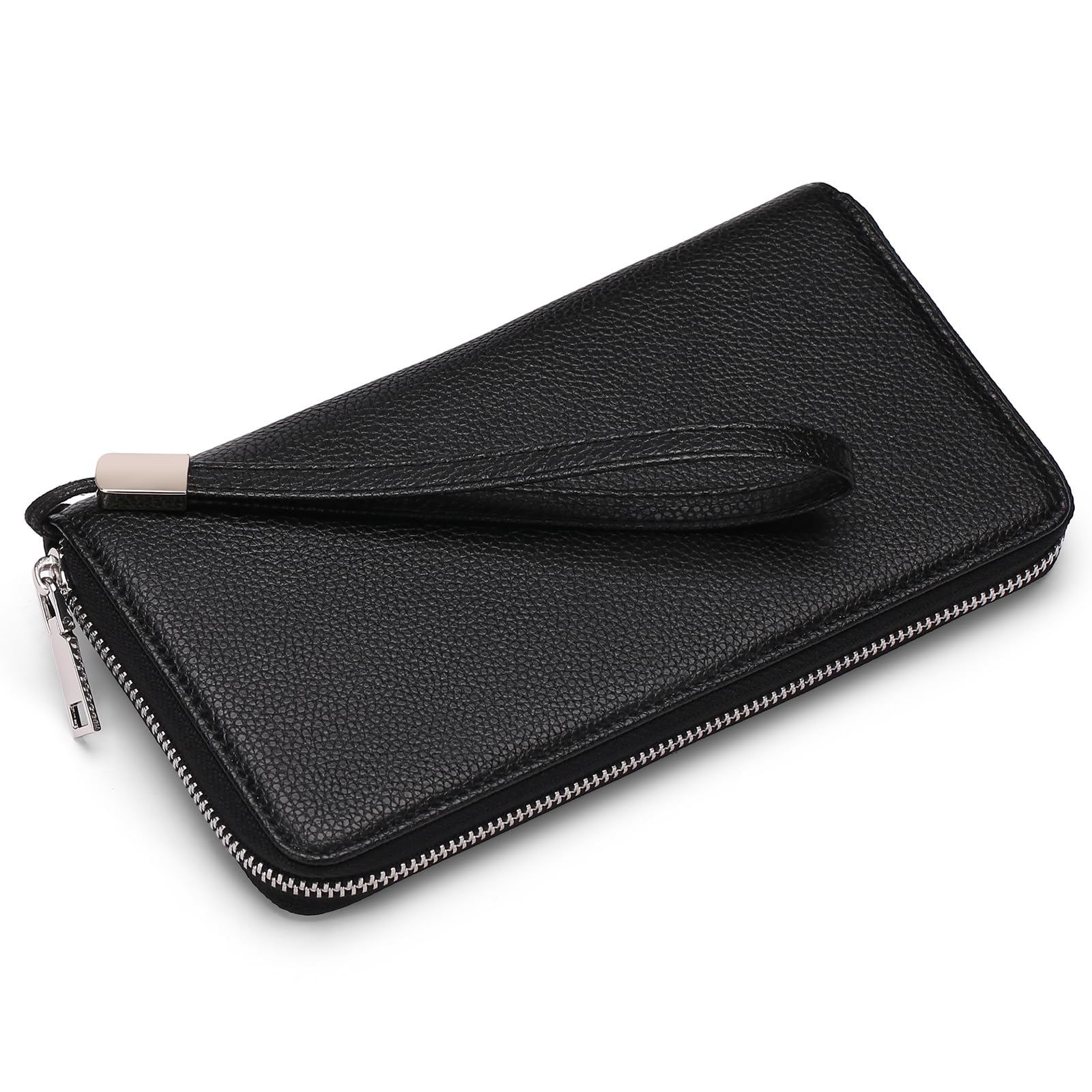 Alt View 1. Wikistore - WIKISTORE Womens RFID Blocking Leather Zip Around Wallet Large Capacity Clutch Wristlet - Black.