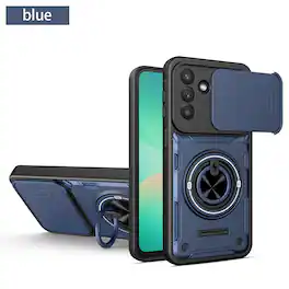 Dteck - Shockproof Case for Samsung Galaxy A37 5G with Slide Lens Protector, 360° Rotatable Ring Kickstand Rugged Cover - Darkblue