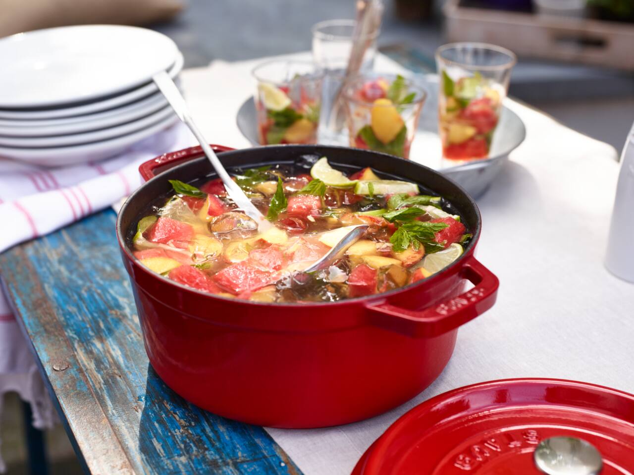 Alt View 4. Staub - Cast Iron Round Cocotte, Dutch Oven, 5.5-quart, serves 5-6, Made in France - Cherry.
