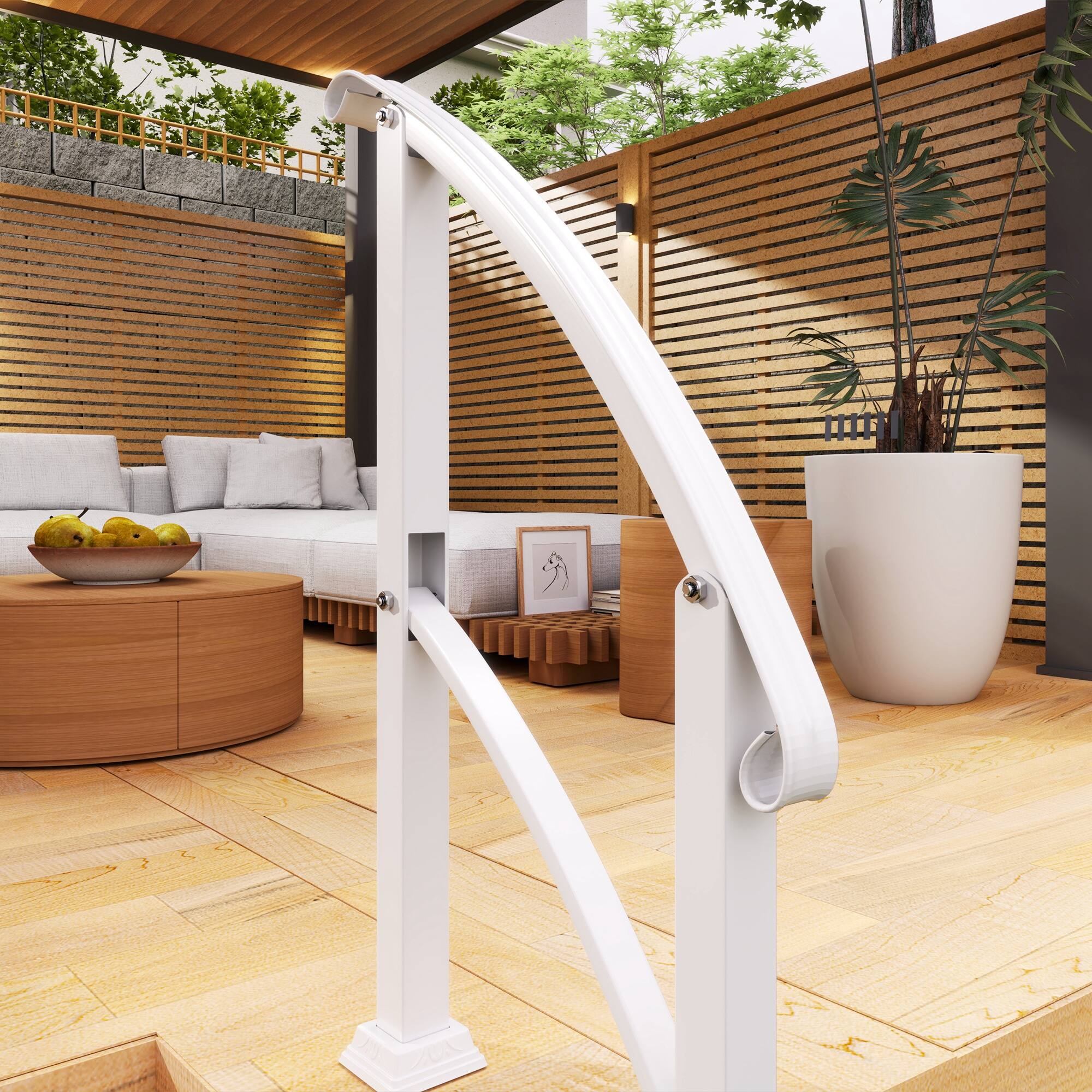 Alt View 8. Outsunny - Step Metal Handrails for Outdoor Steps - White.