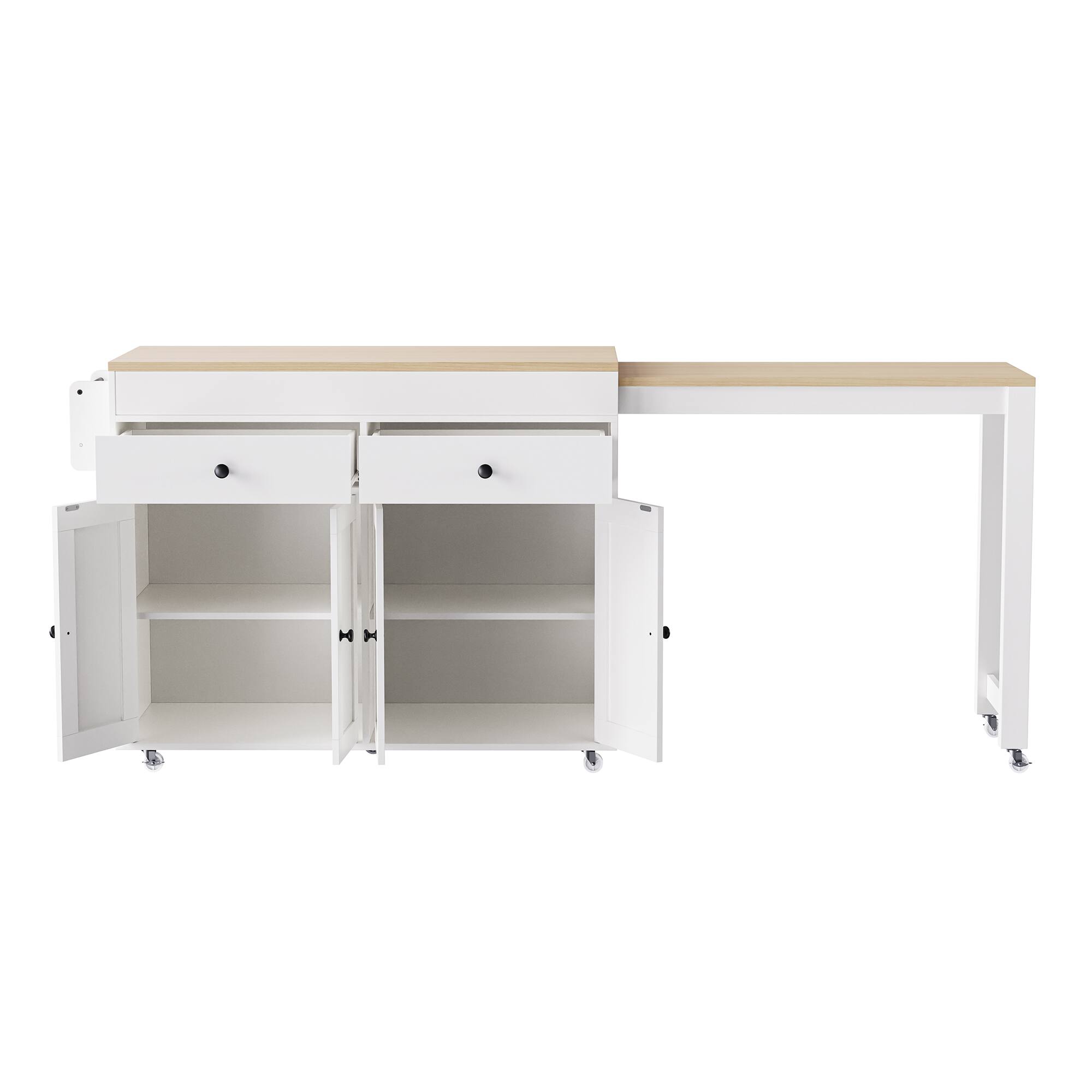 Alt View 5. Bestier - 74.5-Inch Rolling Kitchen Island with Extendable Dining Table, Spice Rack, 2 Drawers and 4-Door Cabinet - White.