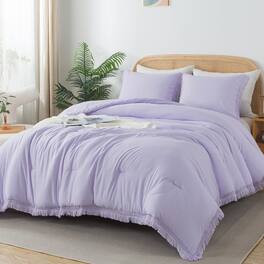 Comfort Essence - Queen Comforter Set 3 Pieces Boho Lightweight Fluffy Bedding Comforters Sets Soft Tassel All Seasons Bed - 18 - Lavender-King (104"x90")