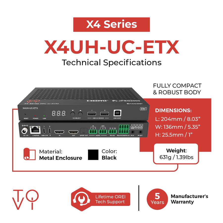 X4 Encoder Orei ToVi X4 4K Encoder (Video Wall, KVM, eARC) (X4UH UC ETX) Black ...