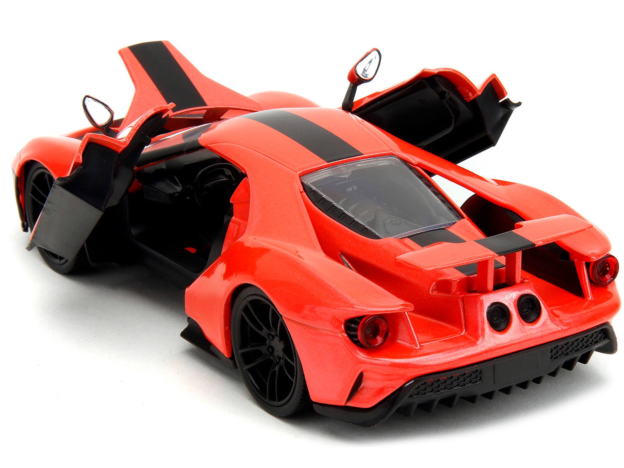 Back. Jada - 2017 Ford GT Light Red Metallic with Black Stripe "Pink Slips" Series 1/24 Diecast Model Car by Jada - Light Red Metallic With Black.