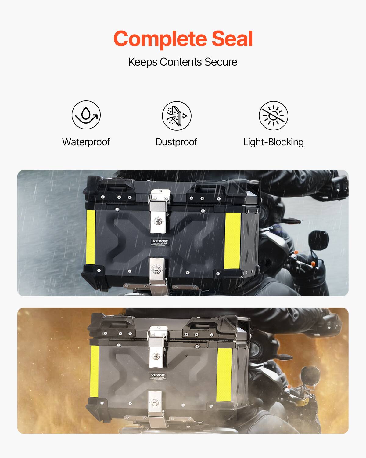 Complete Seal  
Keeps Contents Secure  

Waterproof  
Dustproof  
Light-Blocking  

VEVOR