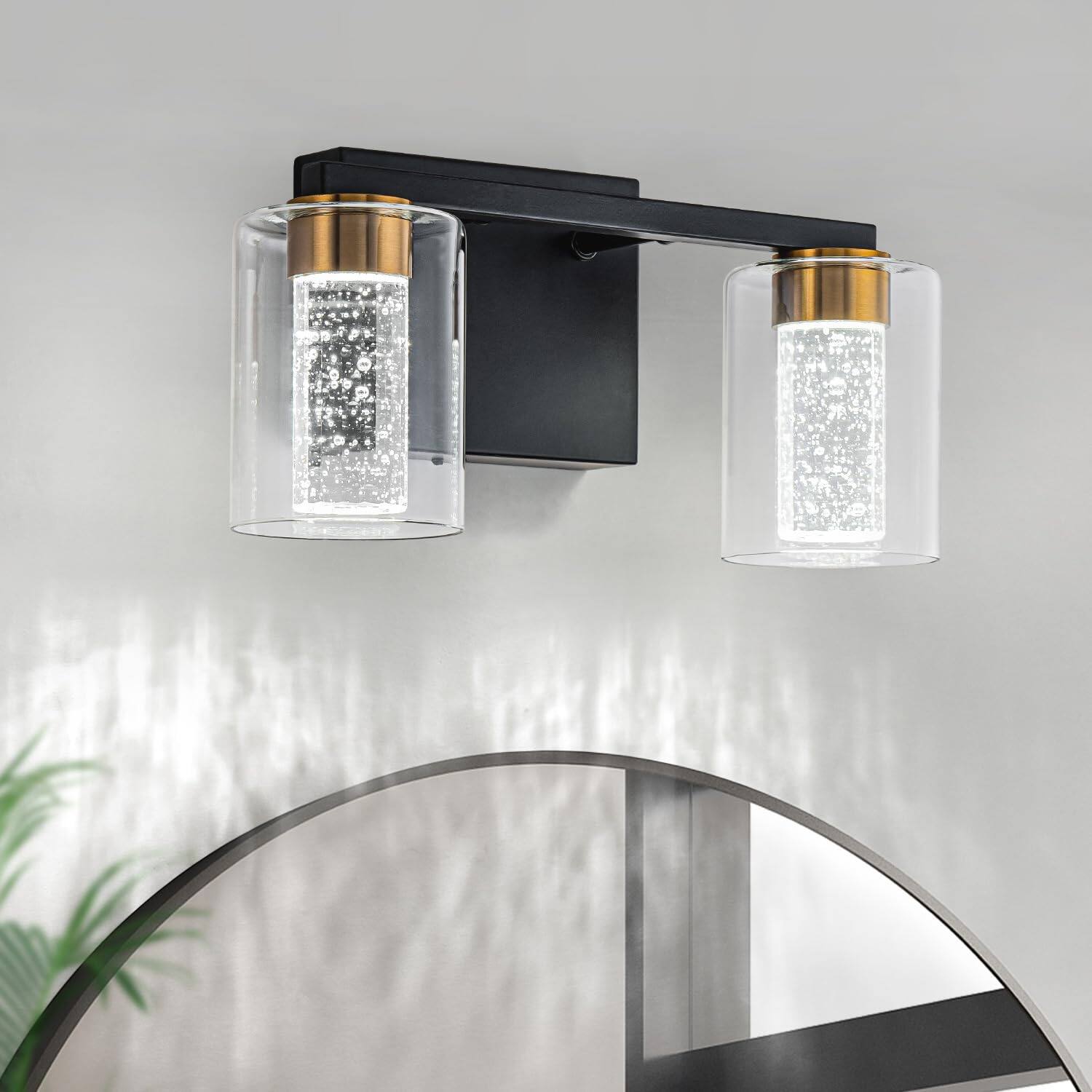 Front. TECH SAFARI - Brushed Nickel Vanity Light With Color Modes Eye Protection Led Bathroom Fixture Dimmable Modern Wall Over - Black-Gold 2-light.