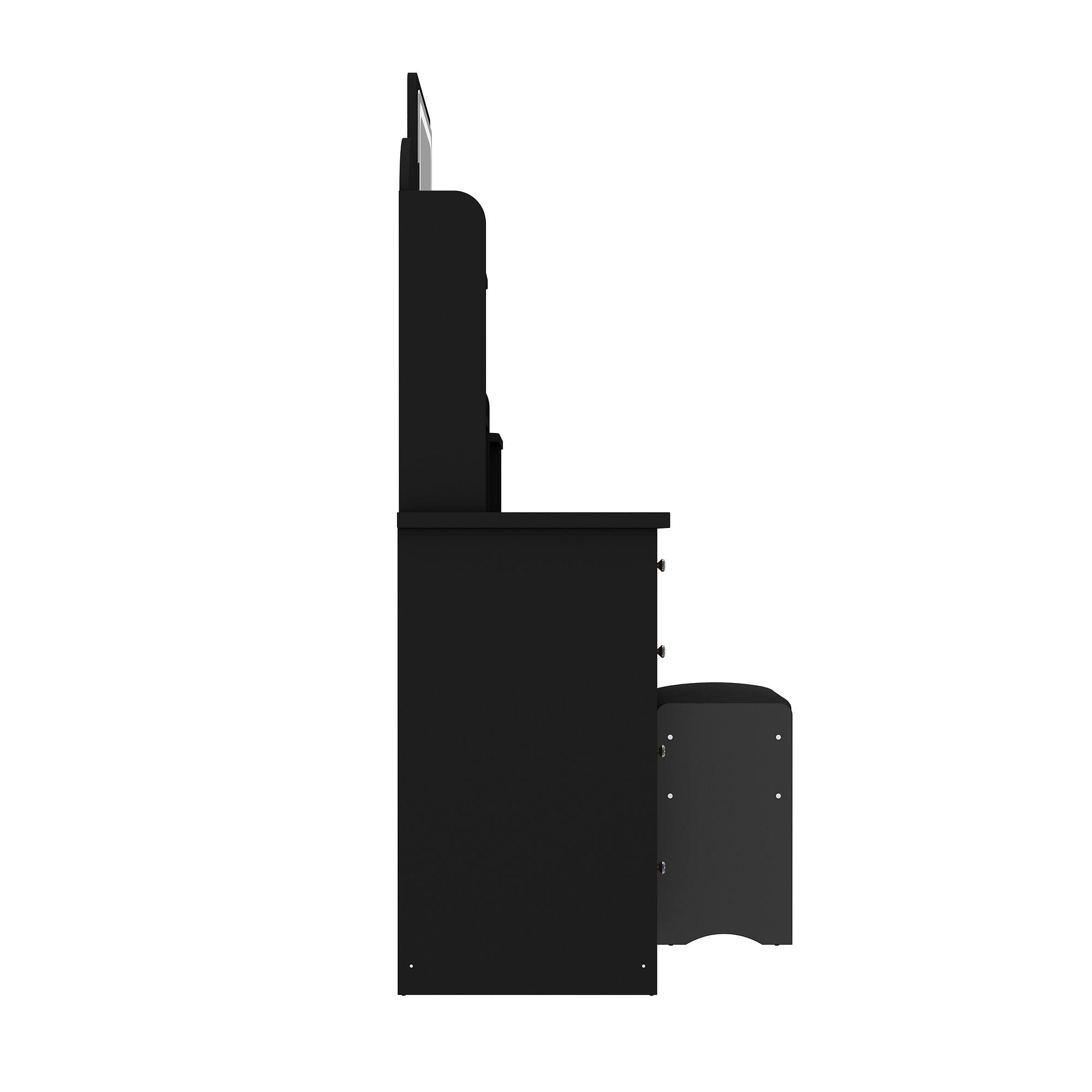 Left. Famapy - Vanity Table with LED Mirror, Storage Drawers & Stool – Makeup Dresser Organizer for Bedroom - Black.