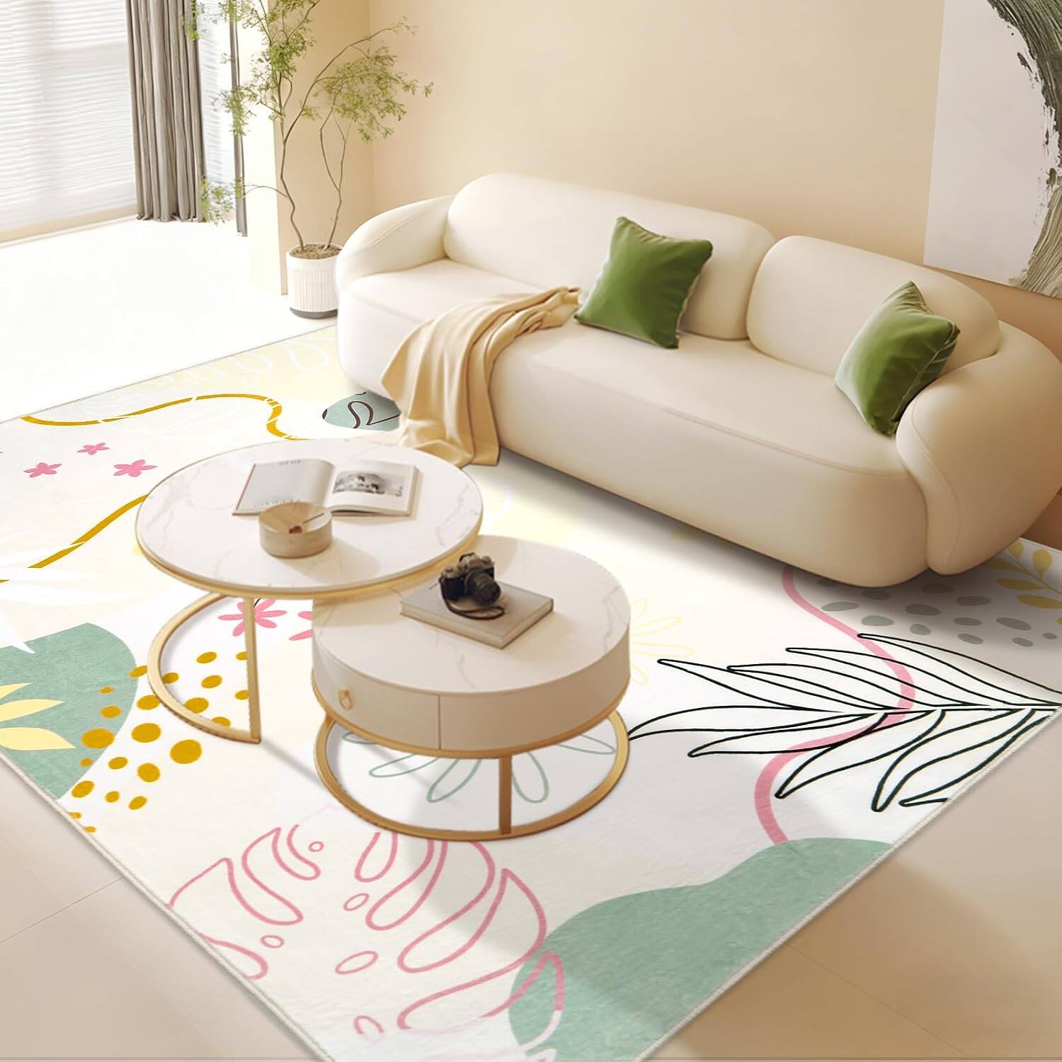Left. mosiso - 5x7 Area Rug Soft Low-Pile Non-Slip Indoor Floor Mat Washable Rug for Living Room & Home Decor - H1026.