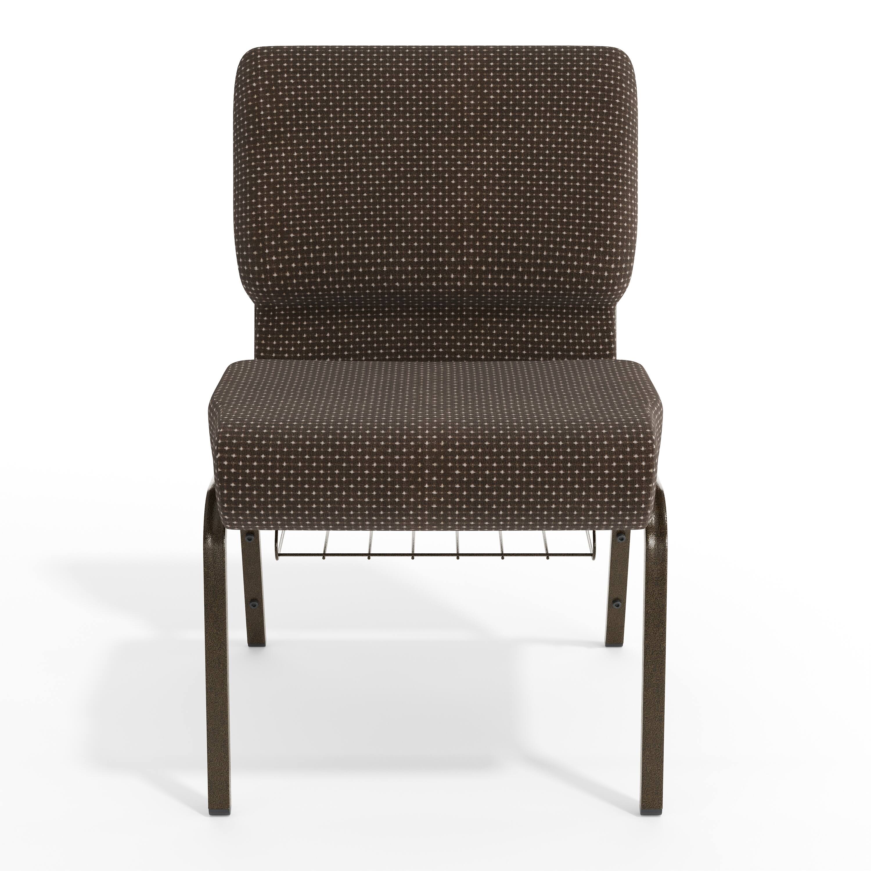 Alt View 9. Emma + Oliver - 21"W Church/Reception Guest Chair with Communion Cup Book Rack - Brown Dot Fabric/Gold Vein Frame.