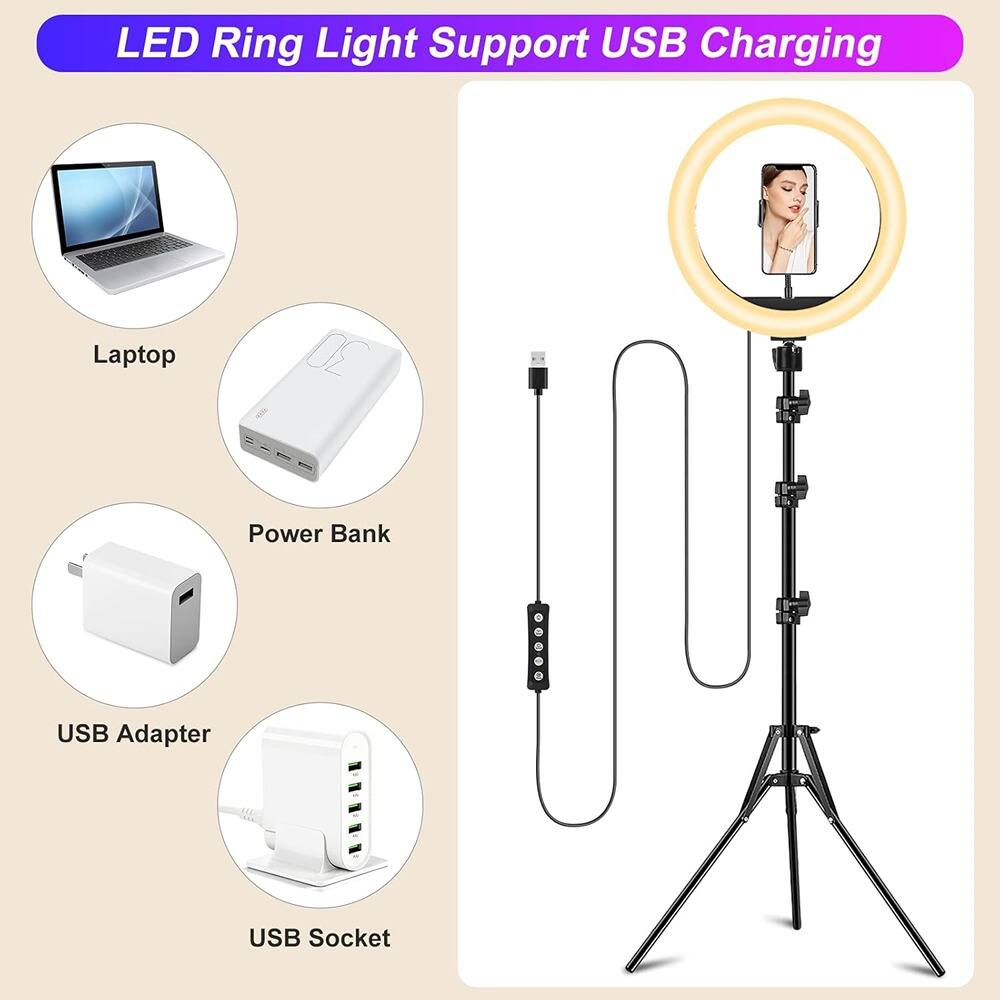 LED Ring Light Support USB Charging

- Laptop
- Power Bank
- USB Adapter
- USB Socket