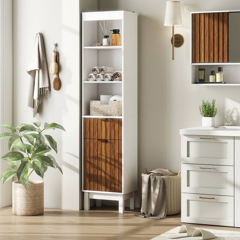 Front. Skyzoo - Skyzoo Tall Bathroom Storage Cabinet, Slim Freestanding Organizer, Floor Cabinet for small spaces - White.
