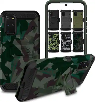Front. DuraSafe Cases - Samsung Galaxy S20 Plus - 6.7" 3-Layer Rugged Armor Phone Case with Kickstand - Military Green(Without Holster).