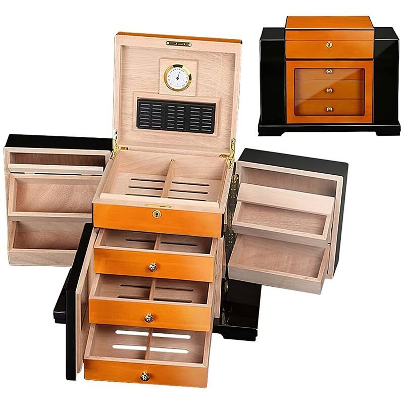 Alt View 2. Prestige - Genova Humidor Cigar Box - Hand Rubbed Lacquer High Gloss Finish.